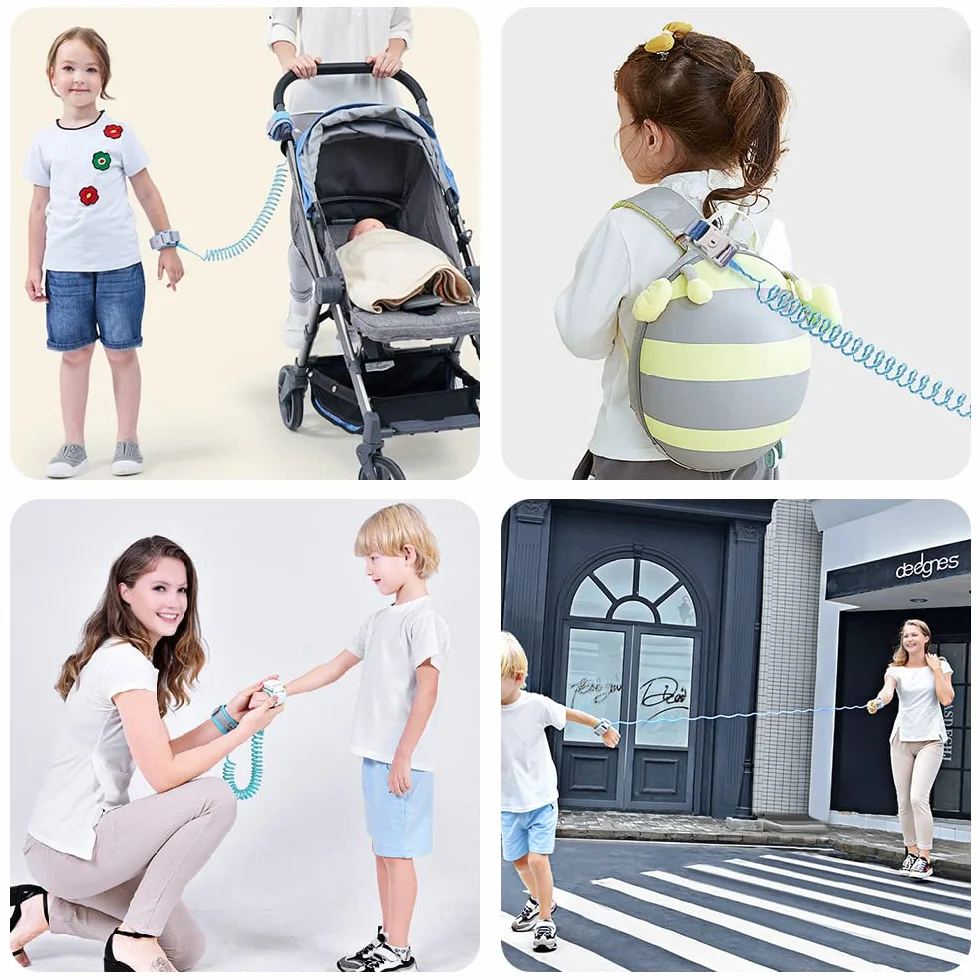 Harnais Enfant 2M avec Laisse Poignet 360° Rotation Sécurité Bébé Voyage
