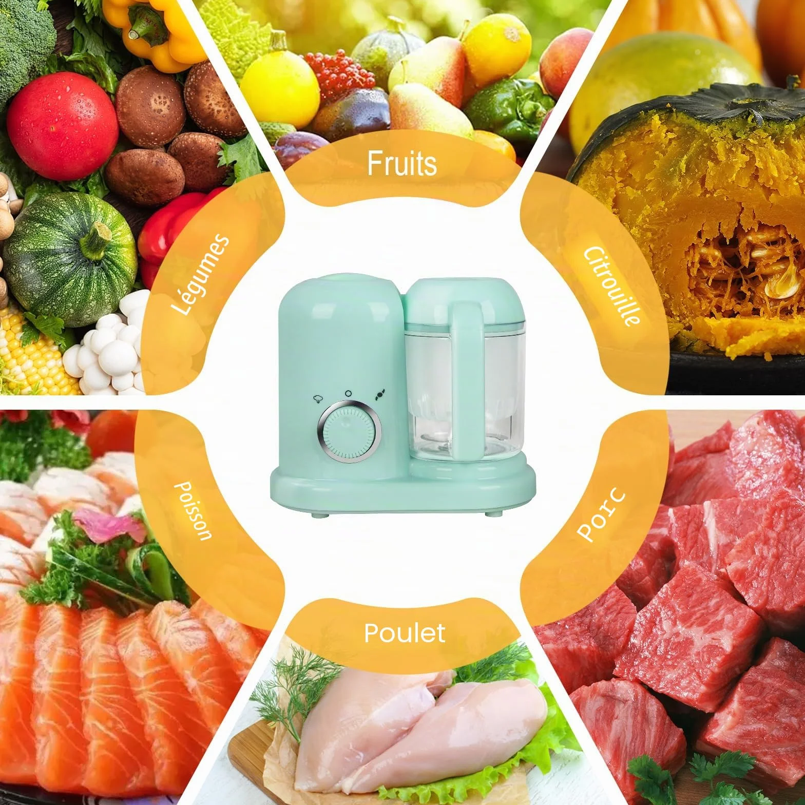 Robot multifonctions 4 en 1 préparateur d'aliments pour bébés cuiseur vapeur mixeur Vert