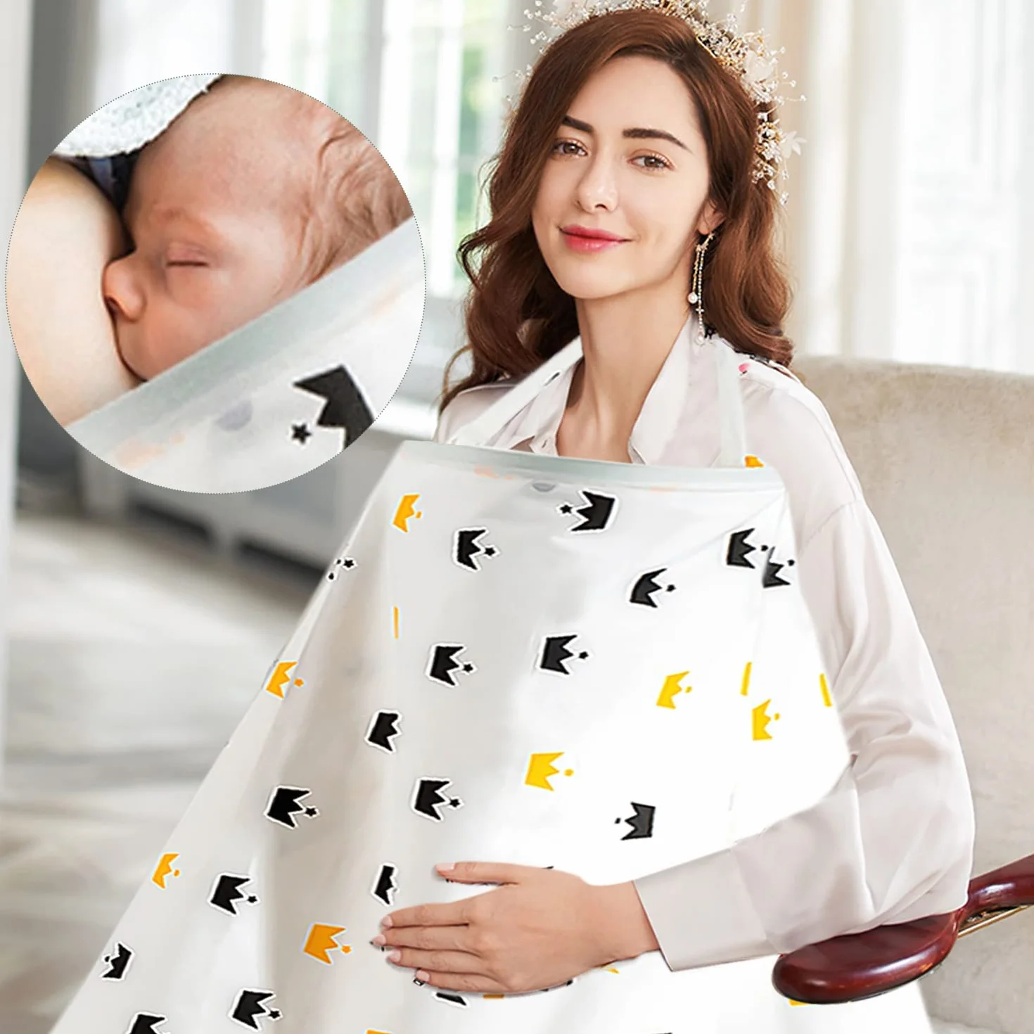 Housse d'allaitement bébé tablier 100% coton respirant bretelles réglables protection confidentialité avec coussinets lavables