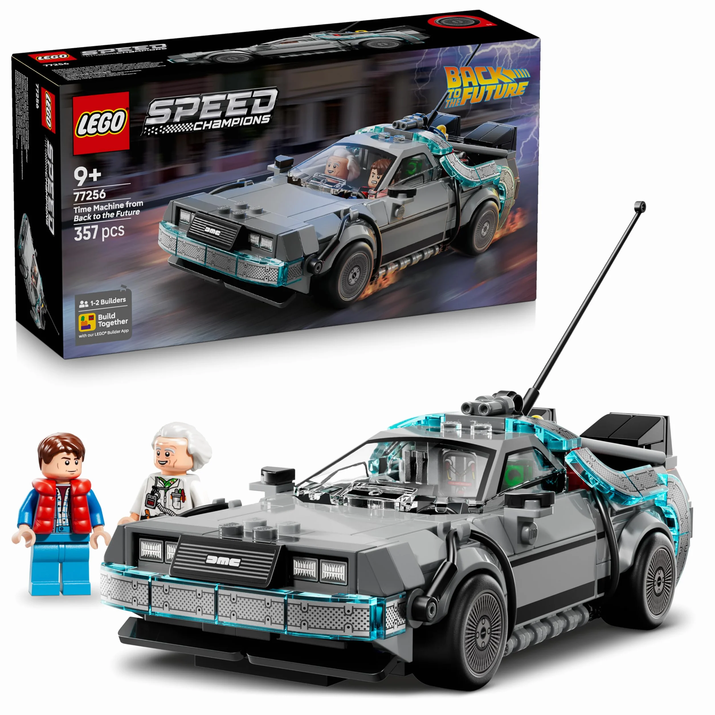 LEGO Speed Champions La Machine à Remonter Le Temps Retour vers Le Futur Jouet Voiture Maquette Minifigurines Doc Brown Marty McFly Cadeau 9 Ans 77256