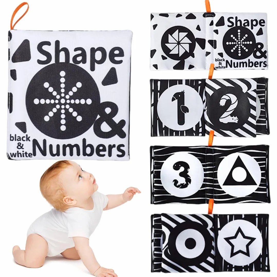 Livre d'Éveil Noir et Blanc Bébé 0-12 Mois, Haut Contraste, Jouet Montessori Cadeau de Naissance