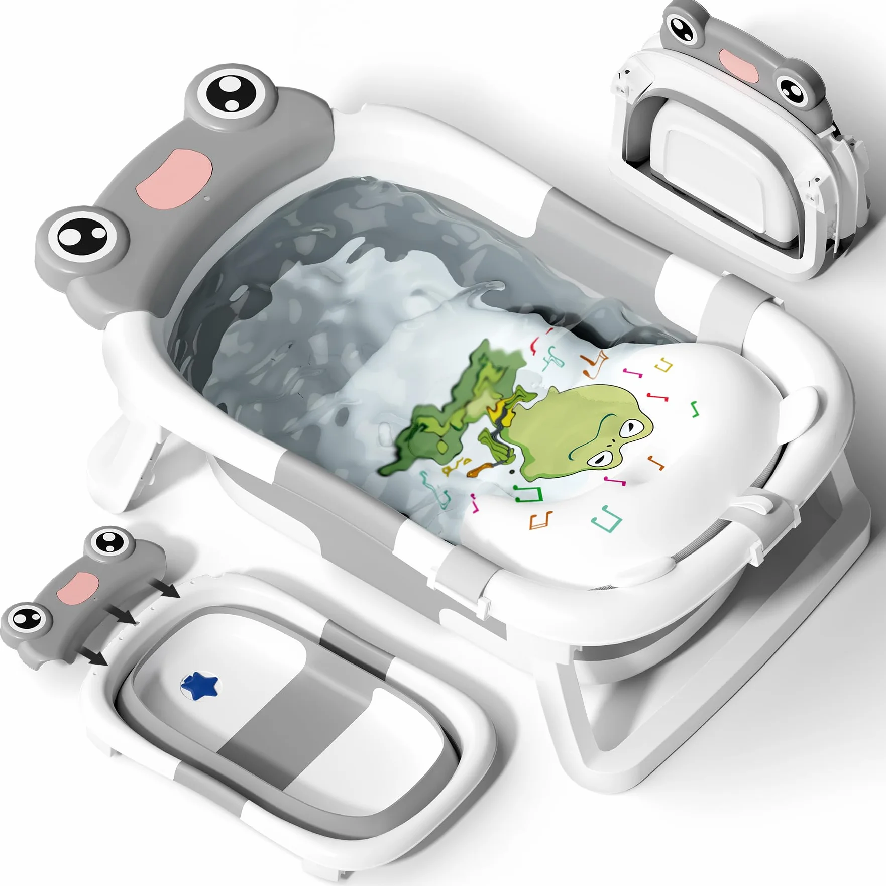 COOSEYA Baignoire Pliable pour Bébé, Grise, Inclut Coussin de Bain, Bouchon d'Évacuation