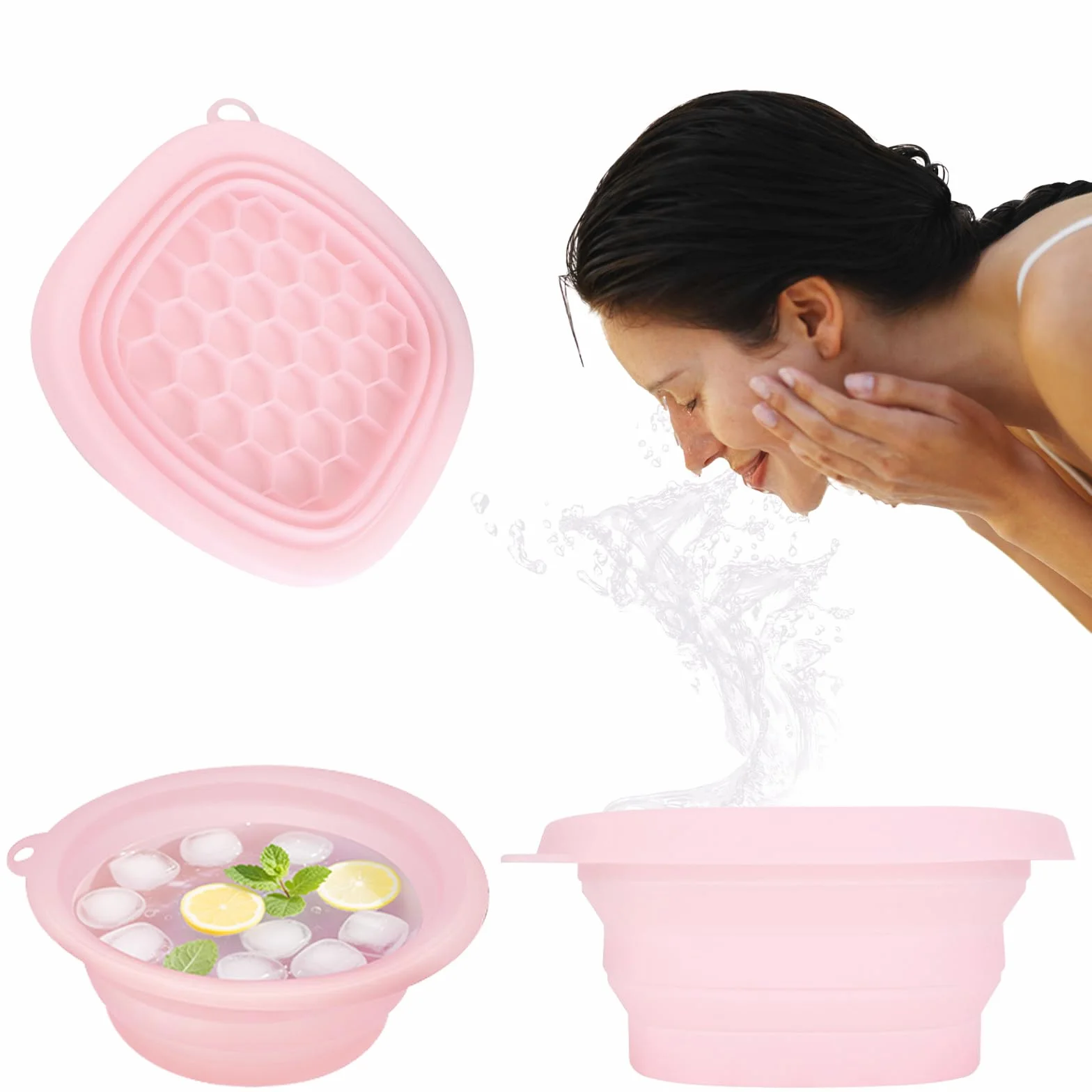 Bol de visage pliable en silicone avec compartiment intégré pour glaçons, portable, refroidissement visage