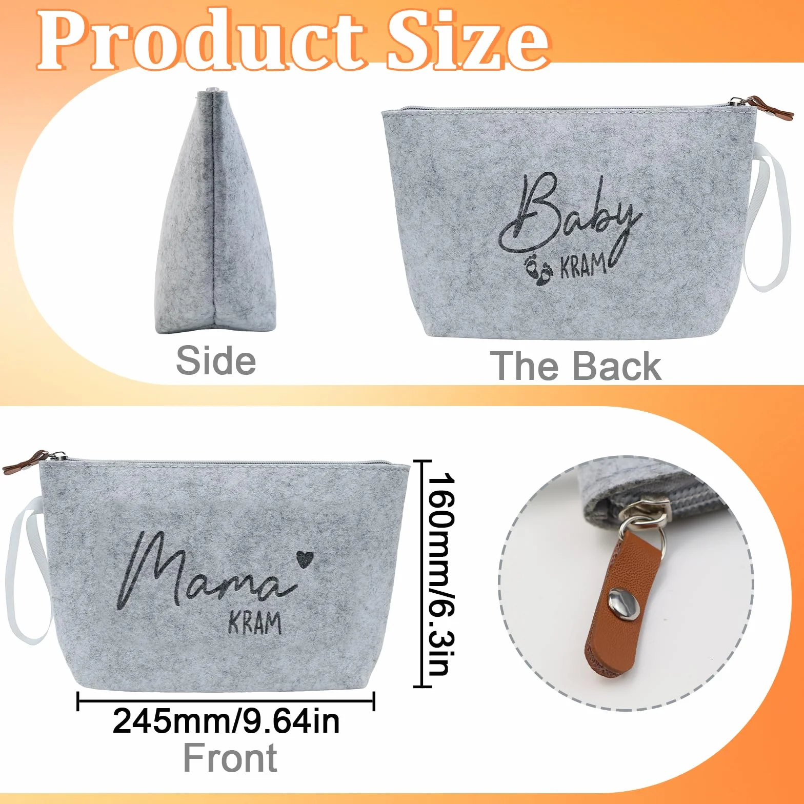Kosmetiktasche aus Filz mit Reißverschluss Geschenke für Mama zur Geburt 2 Stück gris clair