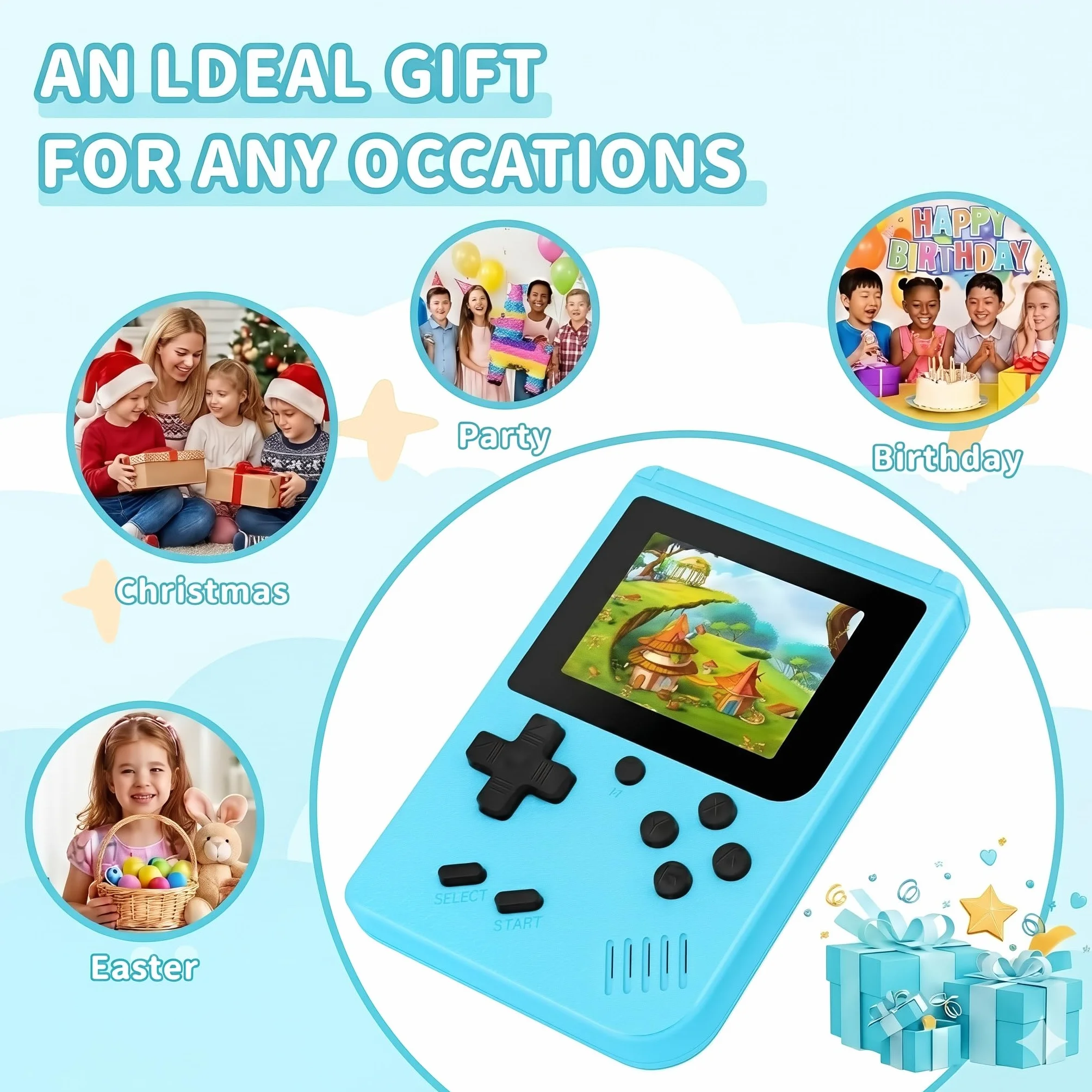 Console de Jeux Rétro Portable Mini 500 Jeux Intégrés Écran IPS 3.0 Pouces Batterie Rechargeable Bleu