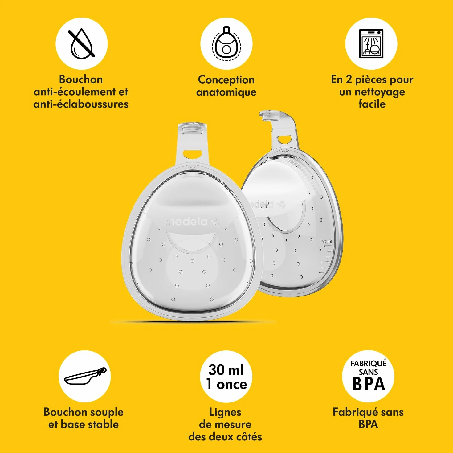 Medela collecteur de lait maternel In-bra 30 ml, étanche, sans BPA, lavable au lave-vaisselle