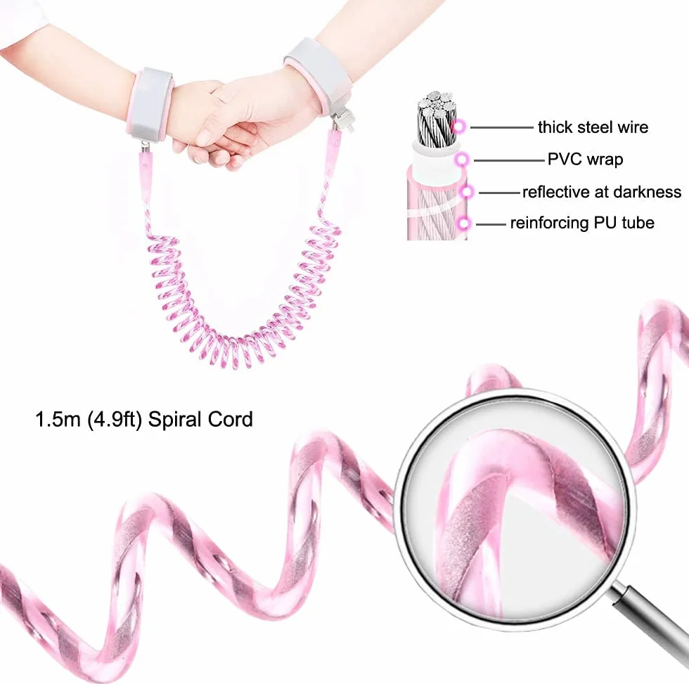 HEIHEI Laisse de sécurité enfants ceinture course tout-petits harnais 3 en 1 anti-perte rose