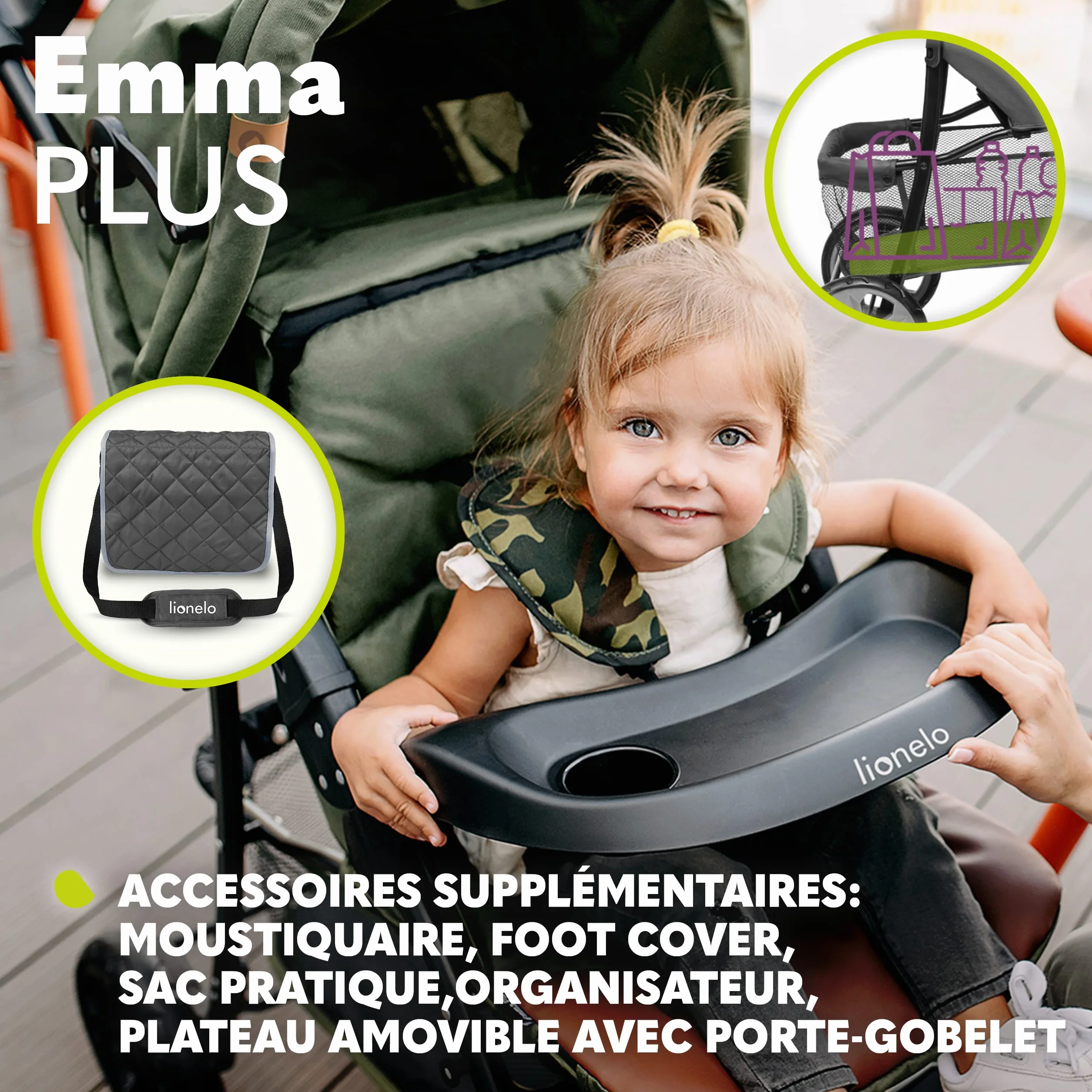LIONELO Emma Plus poussette bébé 15 kg harnais 5 points pliage rapide amortisseurs sac inclus matelas STONE