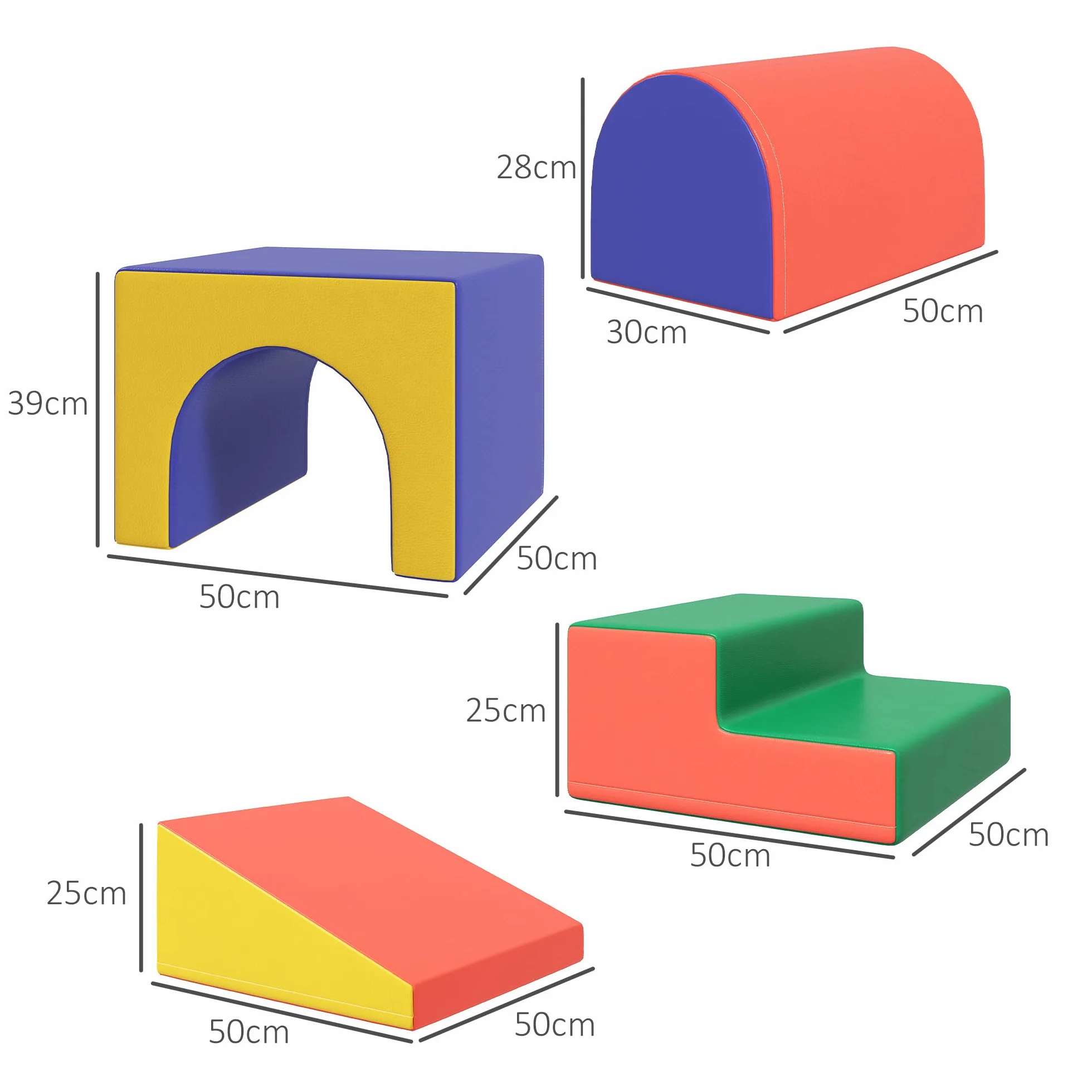 HOMCOM Parcours motricité bébé 4PCS, Module motricité bébé en Mousse EPE avec Housse revêtement synthétique, Blocs Mousse Construction, Jouets éducatifs Enfants préscolaire, Multicolore