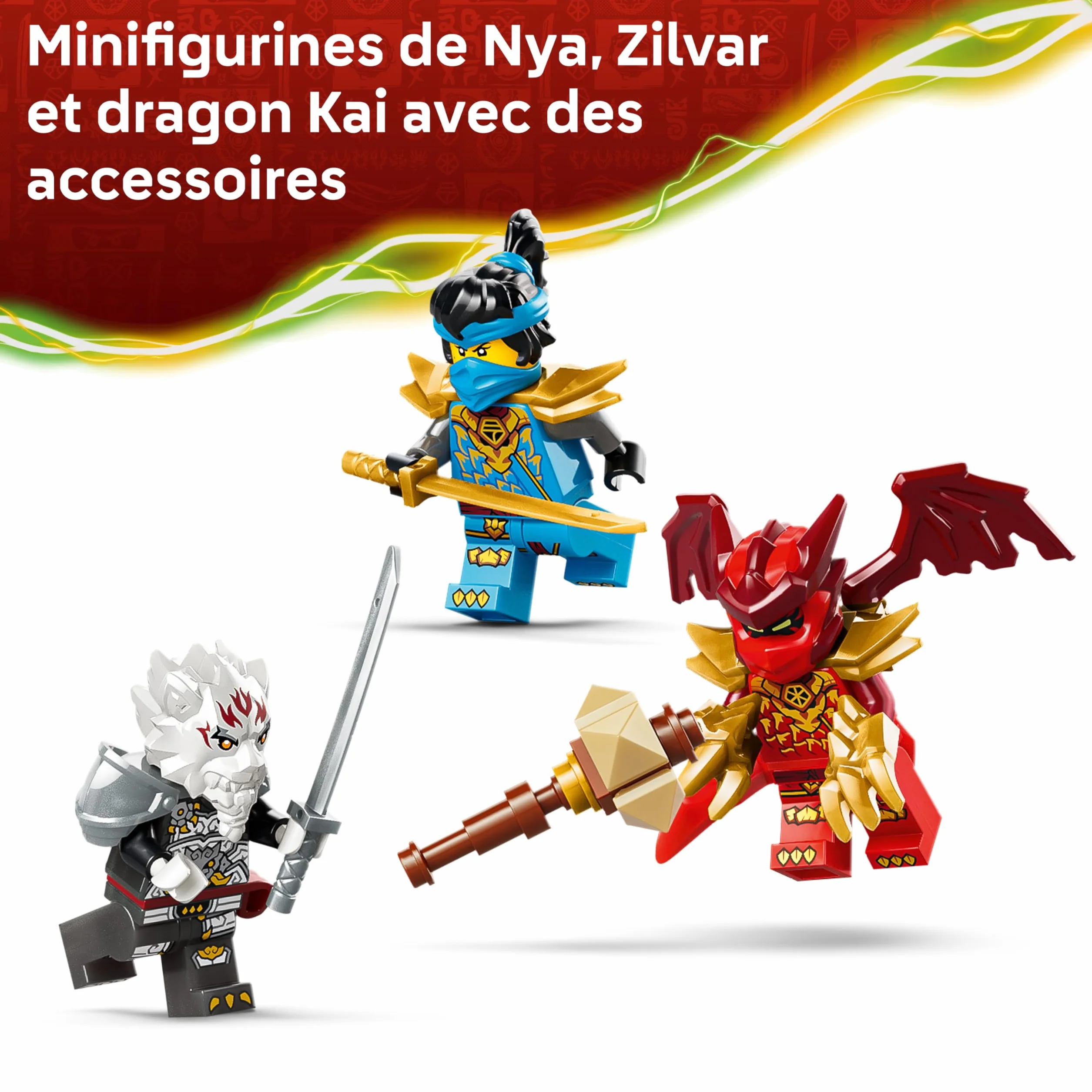 LEGO Ninjago Zilvar et Grimtak la Bête Draconique Jouet Ninja Figurine 3 Minifigurines Kai NYA 71863