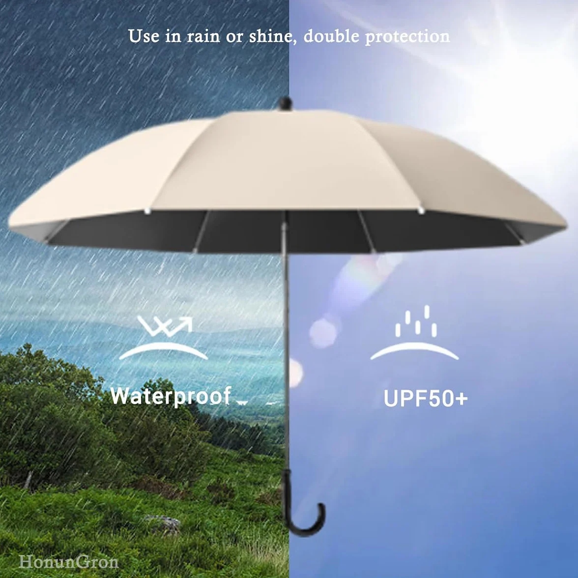 Ombrelle Poussette Universelle Anti UV 50+ Diamètre 85 cm Parasol Réglable Beige
