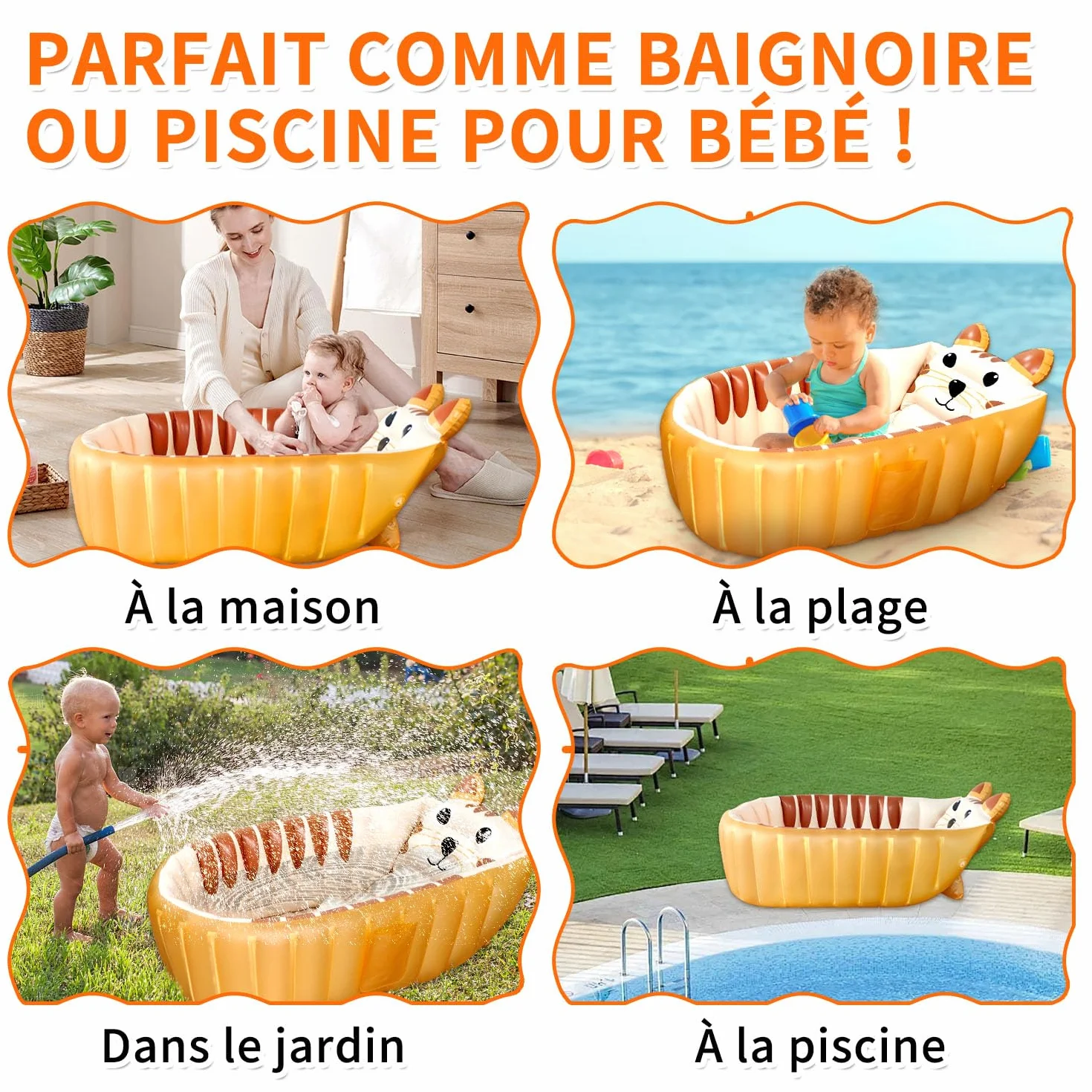 Baignoire Bebe Gonflable Pliable, Bassin de Douche pour Bébé, Mini Piscine Gonflable Orange