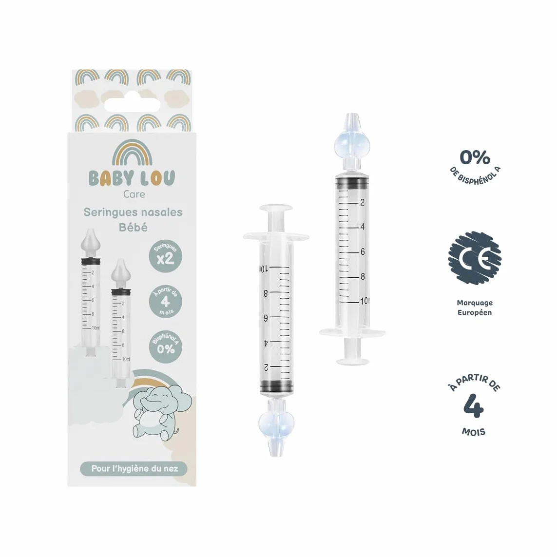 Seringues nasales bébé lot 8 pièces irrigation nez réutilisable sans BPA dès 4 mois