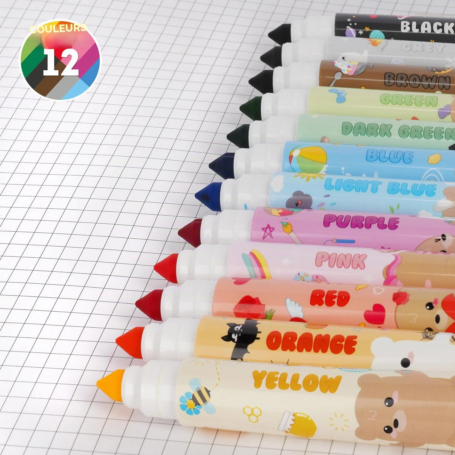 LEGAMI Lot de 12 feutres Teddy Friends lavables non toxiques pointe anti-retour traits fins et larges emballage réutilisable
