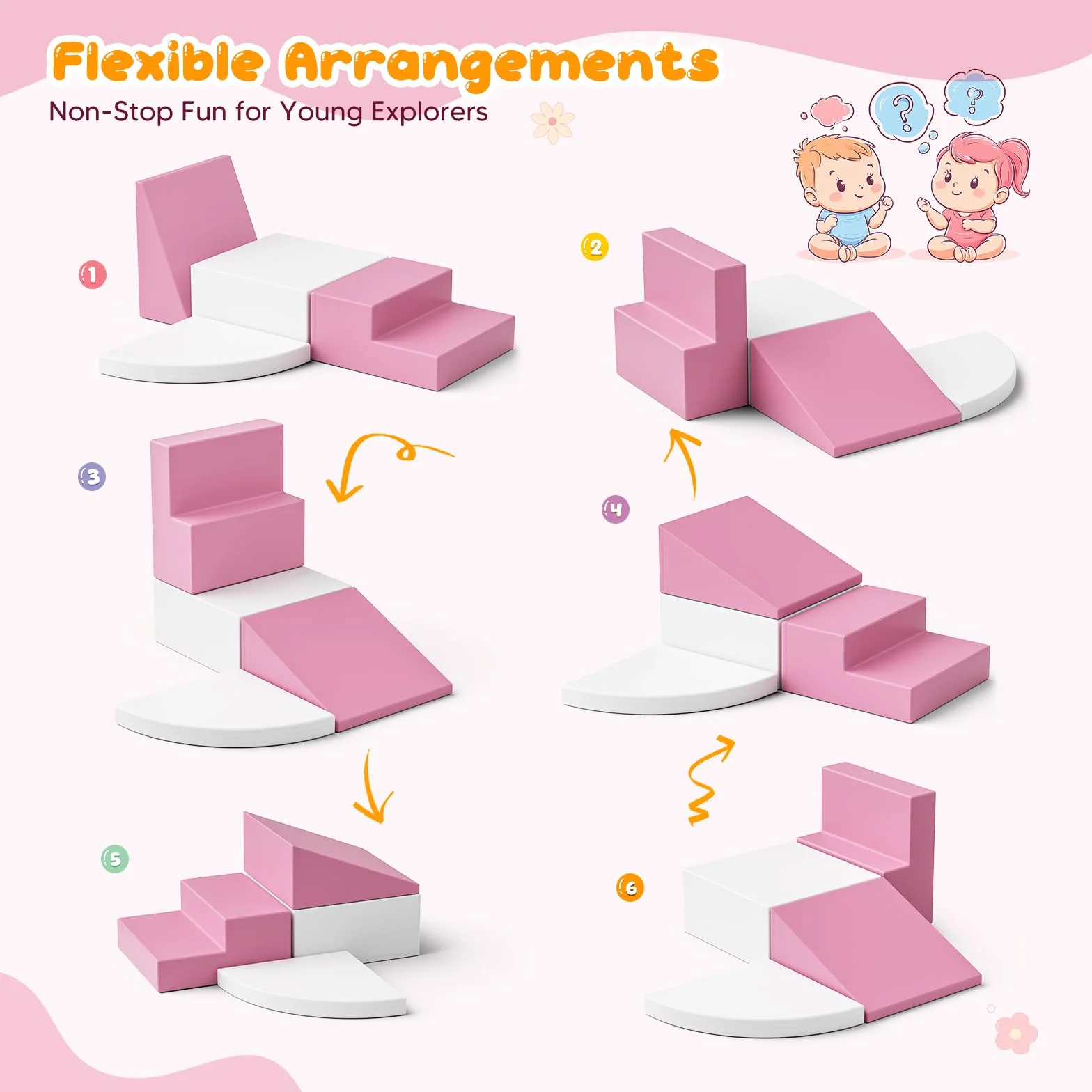 Blocs de construction en mousse pour enfants, grands blocs souples antidérapants, escalade bébé intérieur, rose et blanc