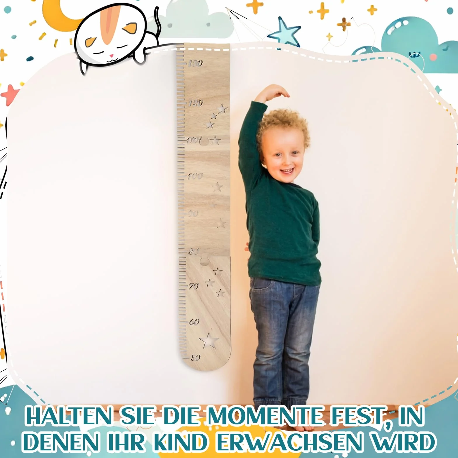 Toise Murale en Bois pour Enfants, Règle à Mesurer Amovible Décoration Murale Bébé