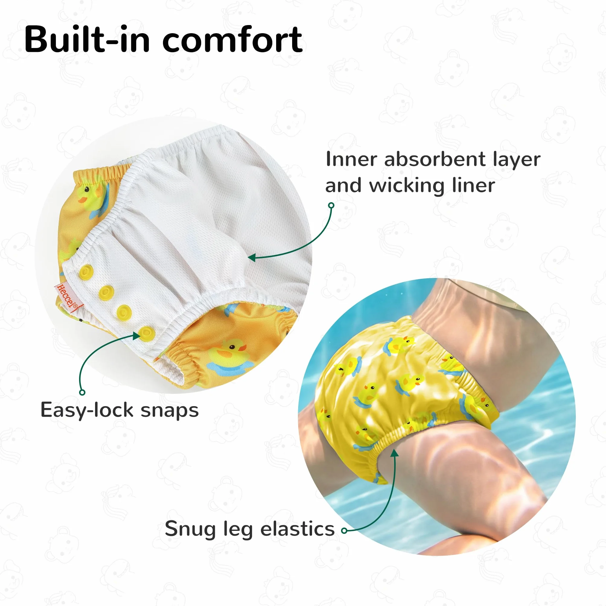 HECCEI Couche de bain réutilisable bébé taille réglable 18-24 mois motif canard