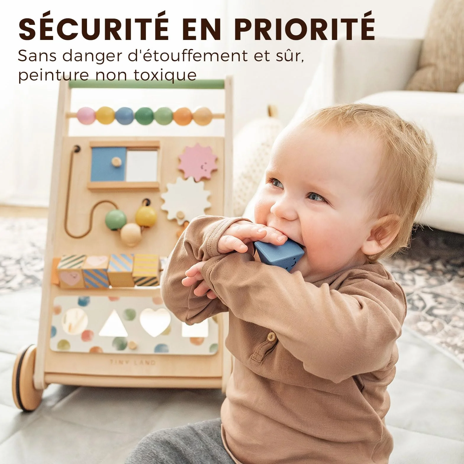 Tiny Land Trotteur en bois pour bébé - Aide à la marche avec vitesse réglable - Déambulateur et centre d'activité