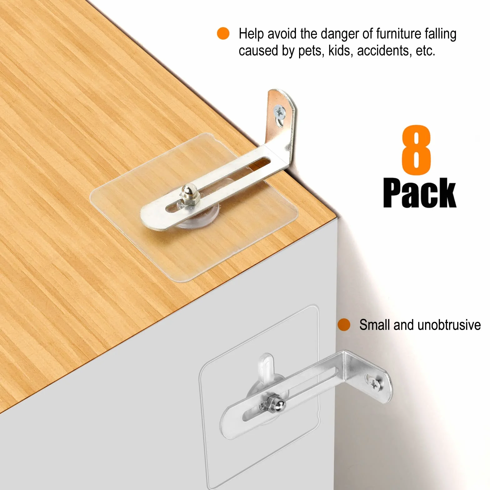 OOTSR Ancrage de Sécurité de Meuble, 8 Paquets Anti-Basculement Kit pour Protection des Bébés et Animaux, Métal Sangle Muraux