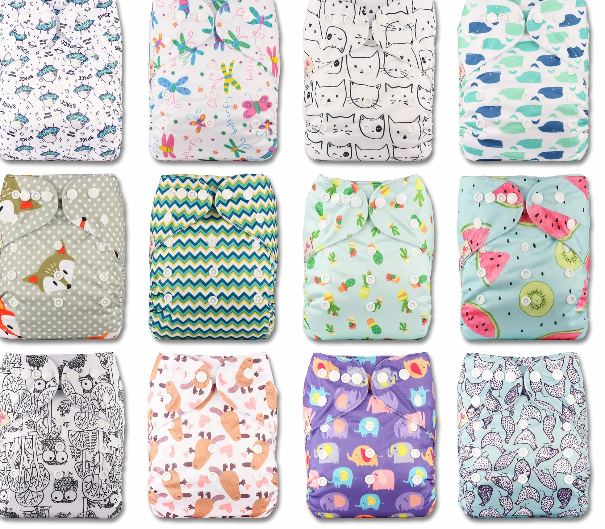 Littles & Bloomz Lot de 12 Bébé Couches Réutilisables en Tissu Couche Lavable à Poche avec Bouton Pression