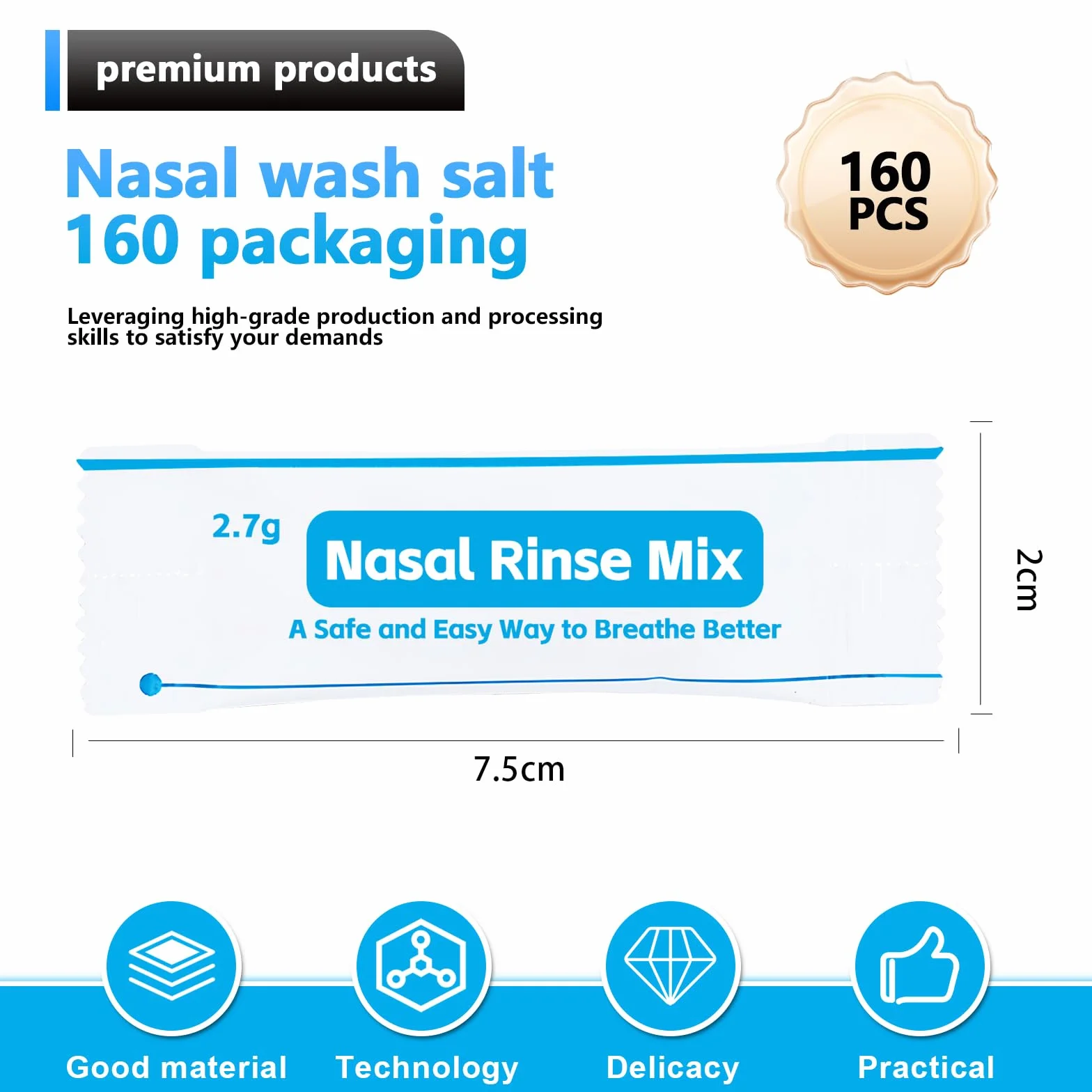 160 Petits Sacs Sachets Sel Nasal 2.7g Rinçage Sinus Irrigation Nasale