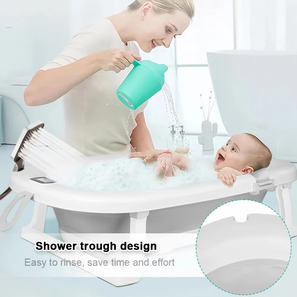 Baignoire Pliable Bébé avec Thermomètre à eau 80x50x23 Gris