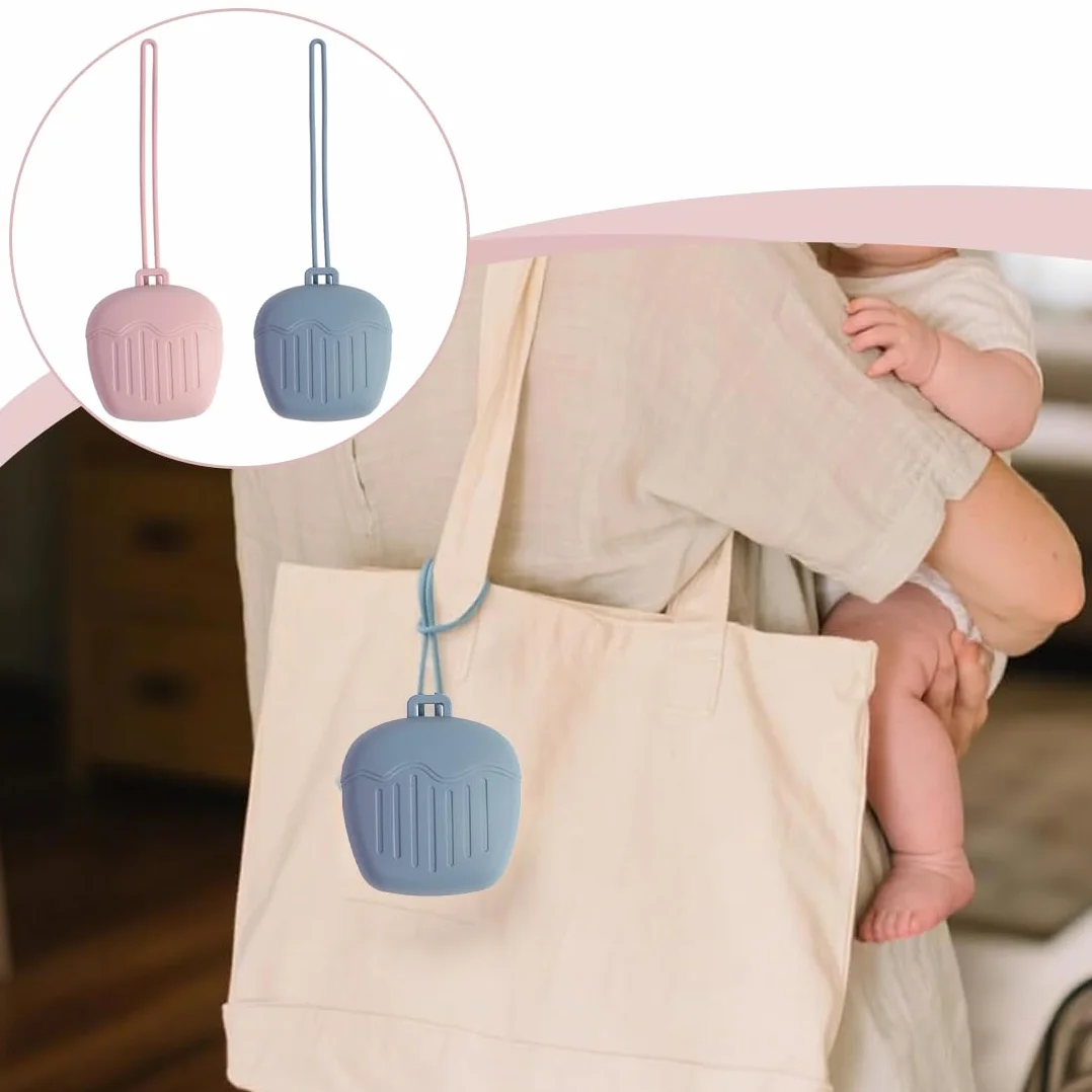 Boite à Tétine Bébé Silicone 2 Pièces Imperméable Portable Sans BPA Rose Bleu