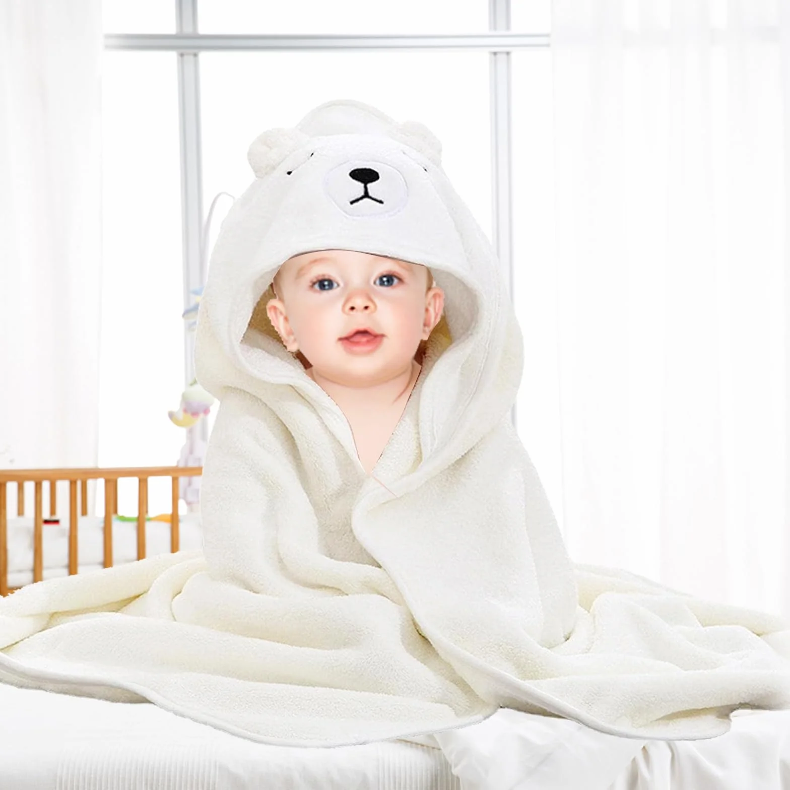 Cape De Bain Bébé Garçon 3Pcs Serviette Éponge 80 x 80cm Peluche De Corail Rose