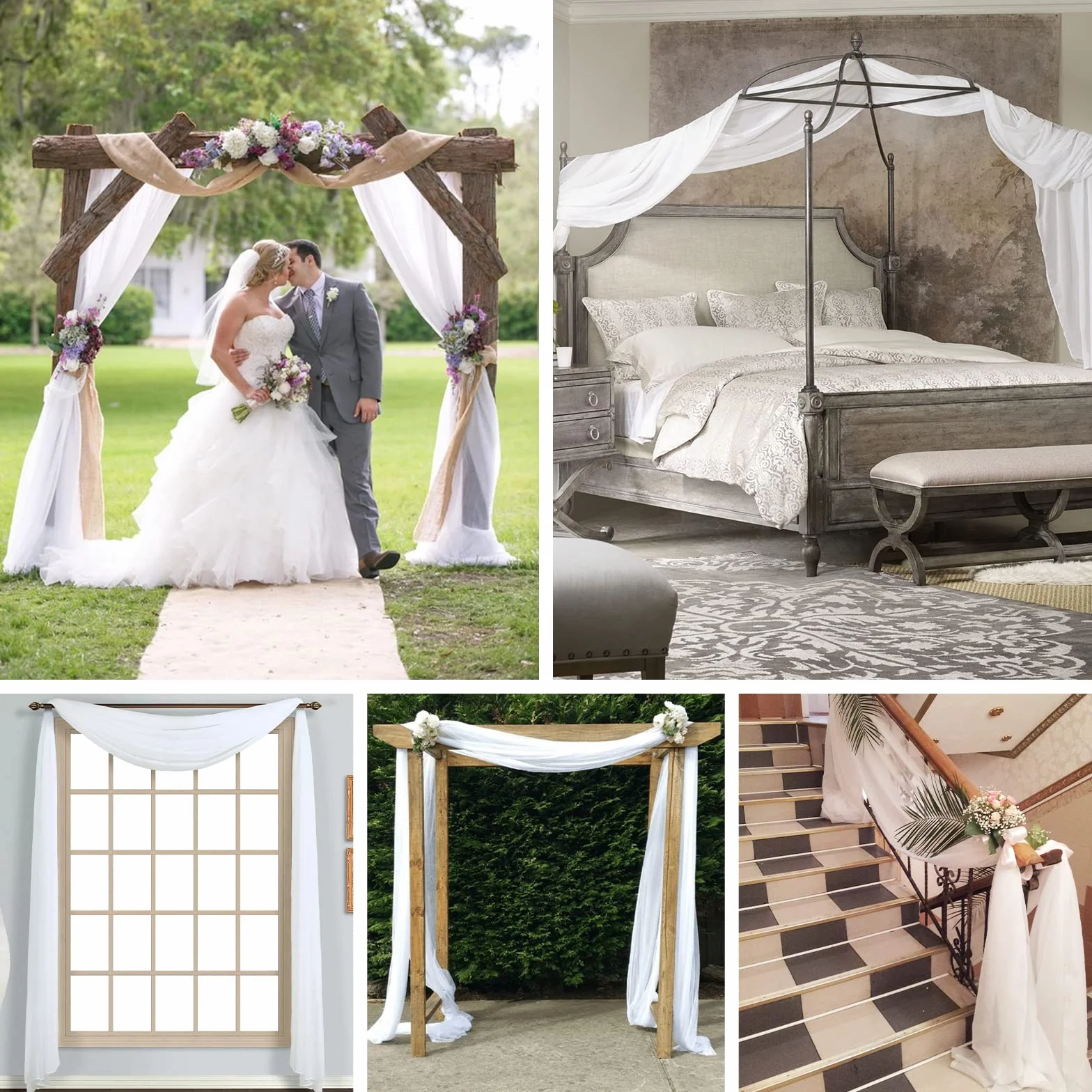 Rideau en Tulle Blanc 75 x 600 cm Tenture Arche Mariage Tissu Mousseline de Soie Blanche Décoration Mariage
