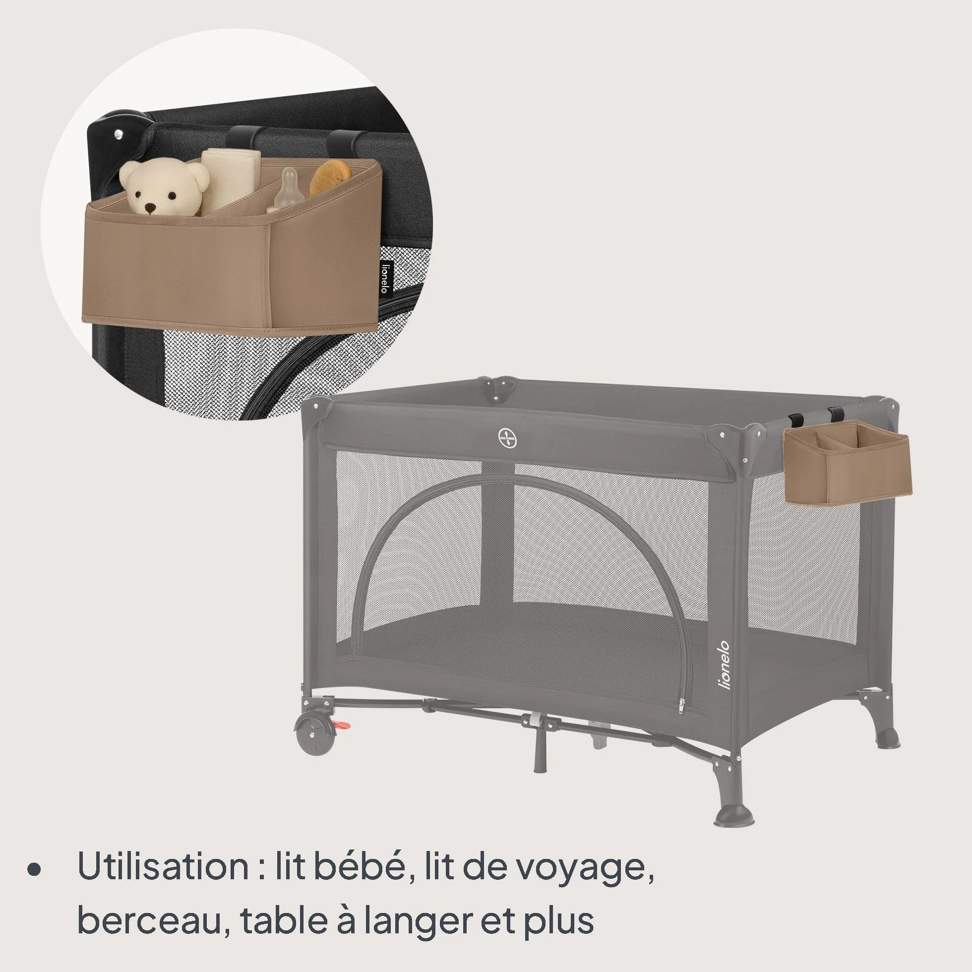 Lionelo Organisateur Lit Bébé Sidepocket Small, Pochette Suspendue Lit, Table à Langer, 26x12x15 cm