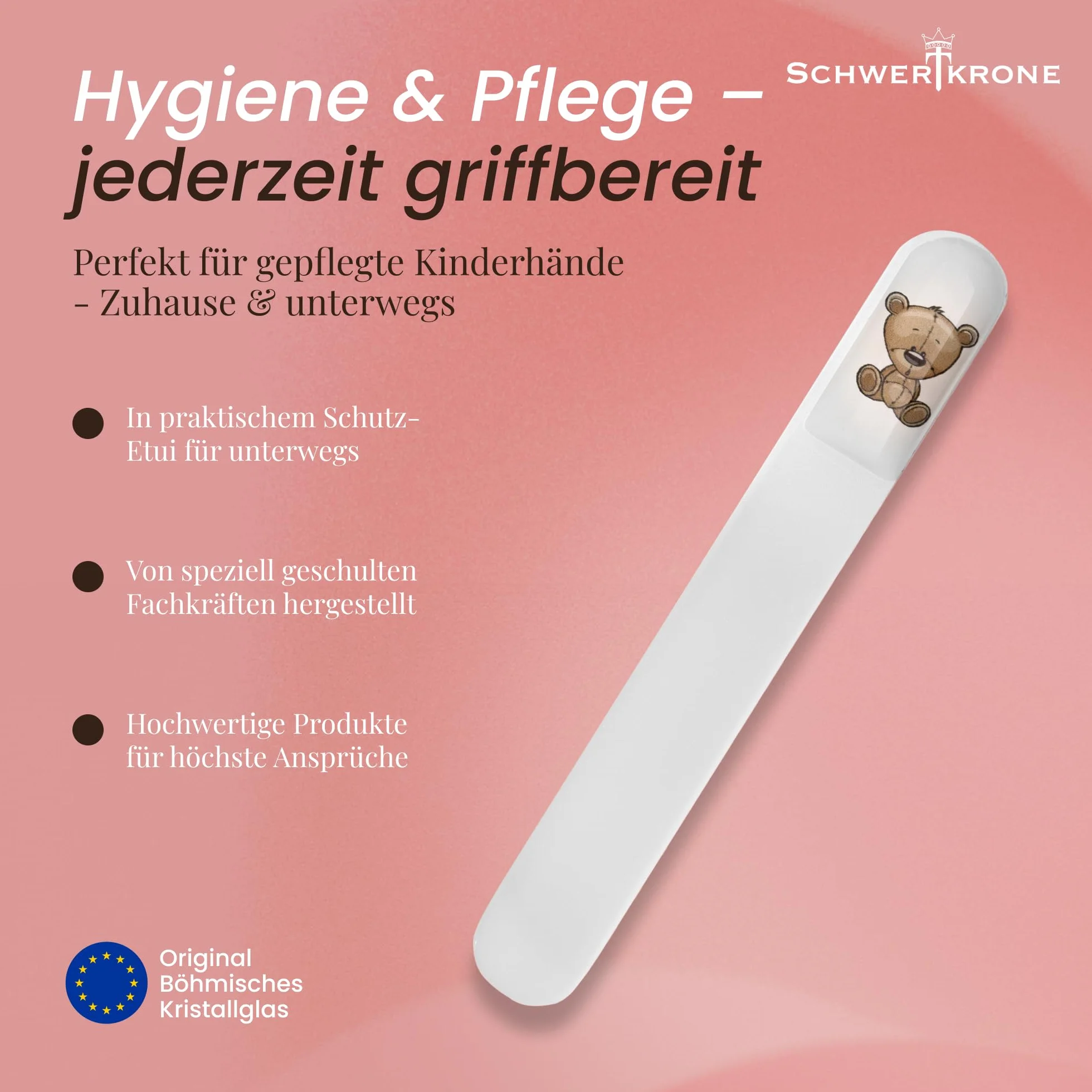 Lime à ongles pour enfant en cristal de Bohême délicate lime en verre pour bébés et jeunes enfants à grain fin des deux côtés Motif ourson en gel 3D hygiénique Made in EU