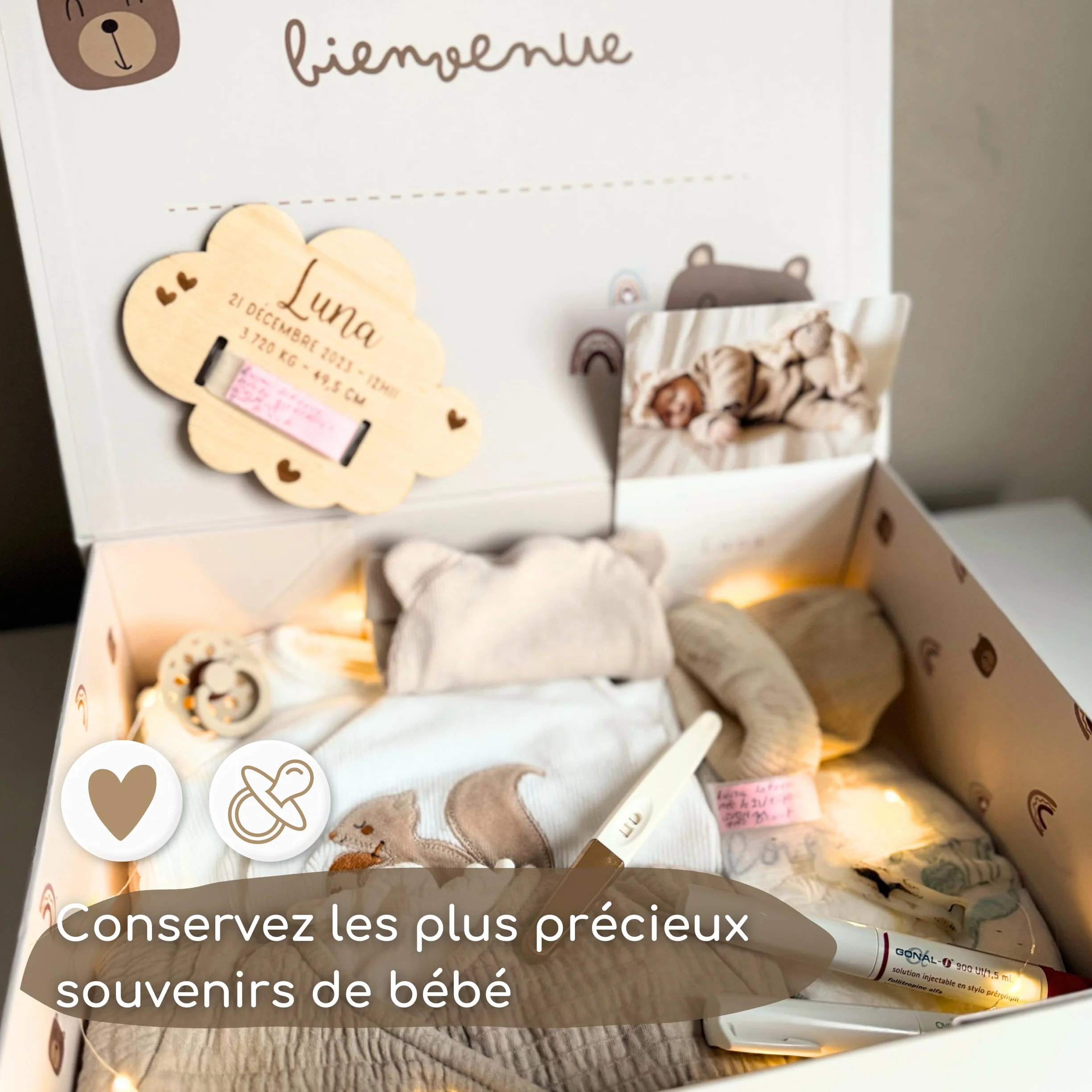 Boîte à Souvenirs Bébé Coffret de Naissance Personnalisable Cadeau Baby Shower