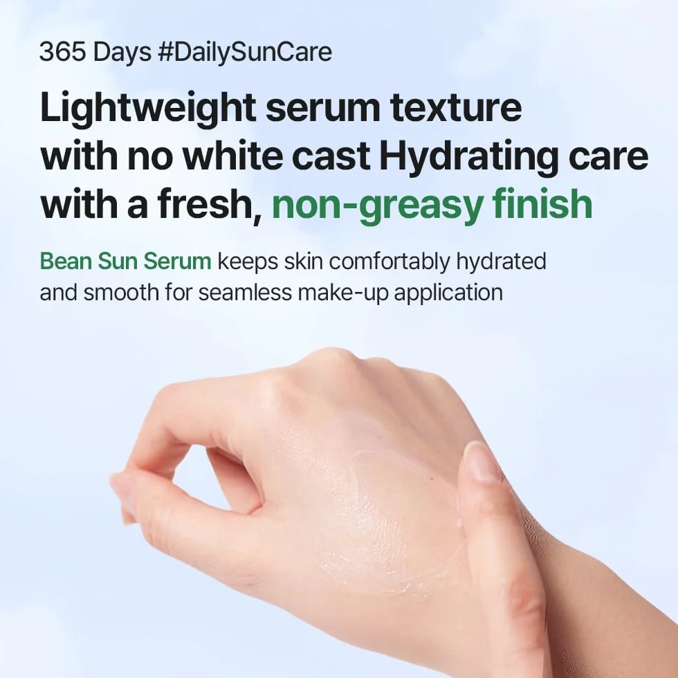 mixsoon Bean Sun Serum SPF 50+ PA++++, Sérum Solaire Coréen, Protection UV Hydratante, Niacinamide, Acide Hyaluronique & Soja Fermenté, 50ml