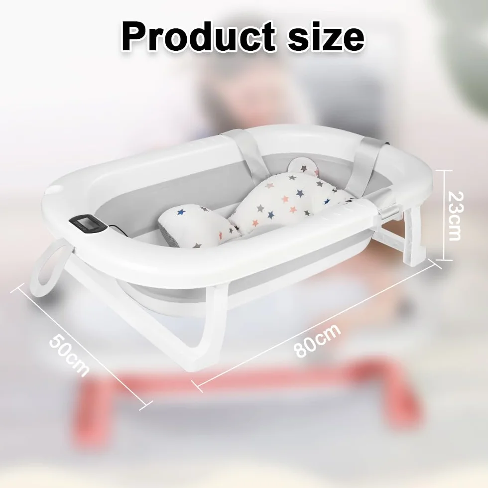 Baignoire Pliable Bébé avec Thermomètre à eau 80x50x23 Gris