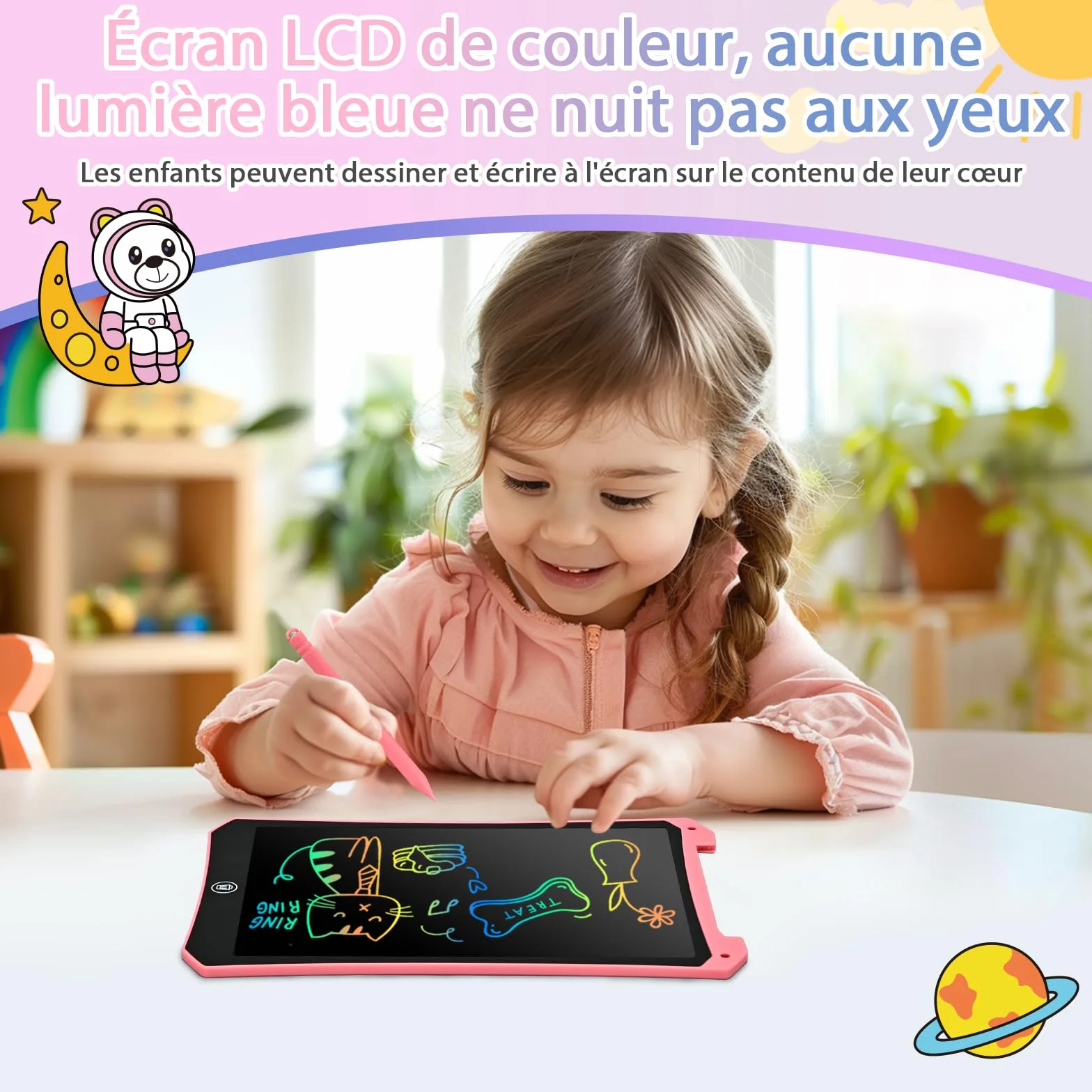 BlueSwan Tablette Dessin Enfant 10 Pouces, Ardoise Magique avec Verrouillage, Cadeau Garçons Filles Rose