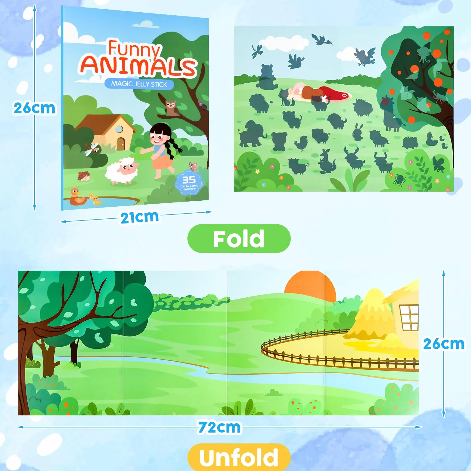 ASTARON Livre d'autocollants d'animaux pour tout-petits, autocollants de véhicule imperméables réutilisables, jouets de voyage avion