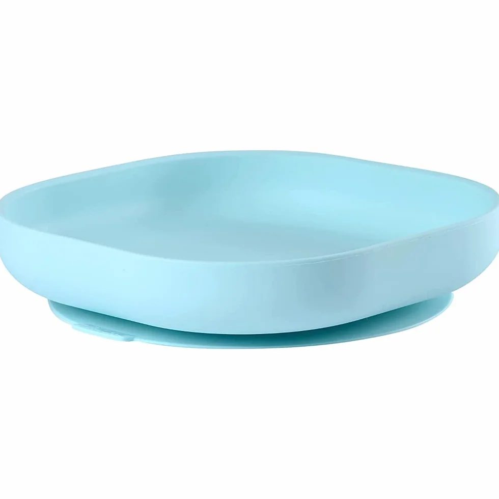 Assiette Ventouse BÉABA 100% Silicone, Bleu, Compatible Micro-onde