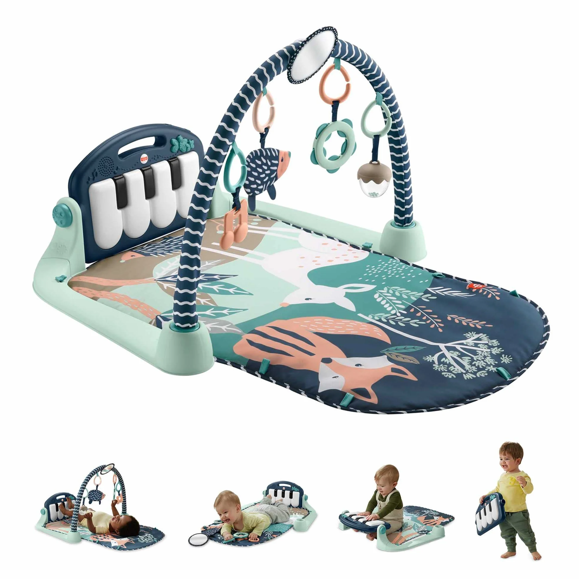 Fisher-Price Tapis d’éveil Piano, Jouet Musical Suspendu, Jeu à Plat Ventre, Animaux de la forêt, Dès la Naissance, HKX37