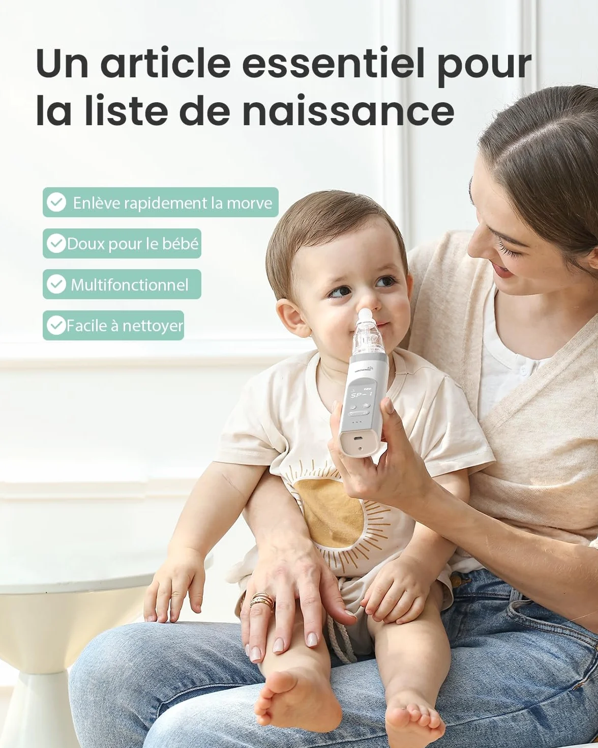 GROWNSY Aspirateur Nasal Bébé Électrique, Forte Aspiration, 3 Niveaux, Rechargeable USB, pour Nouveau-nés