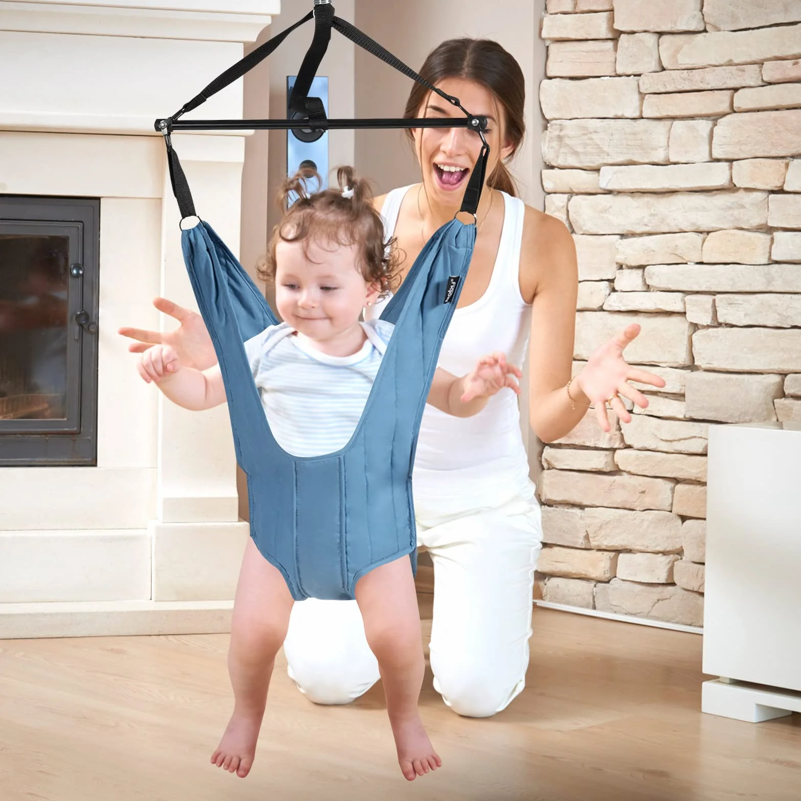 COSTWAY Sauteur de Porte Bébé 6-12 Mois, Siège Suspendu Chaîne Réglable 29-93 cm, Tissu TC Tube Fer, Charge Max 12KG, Bleu