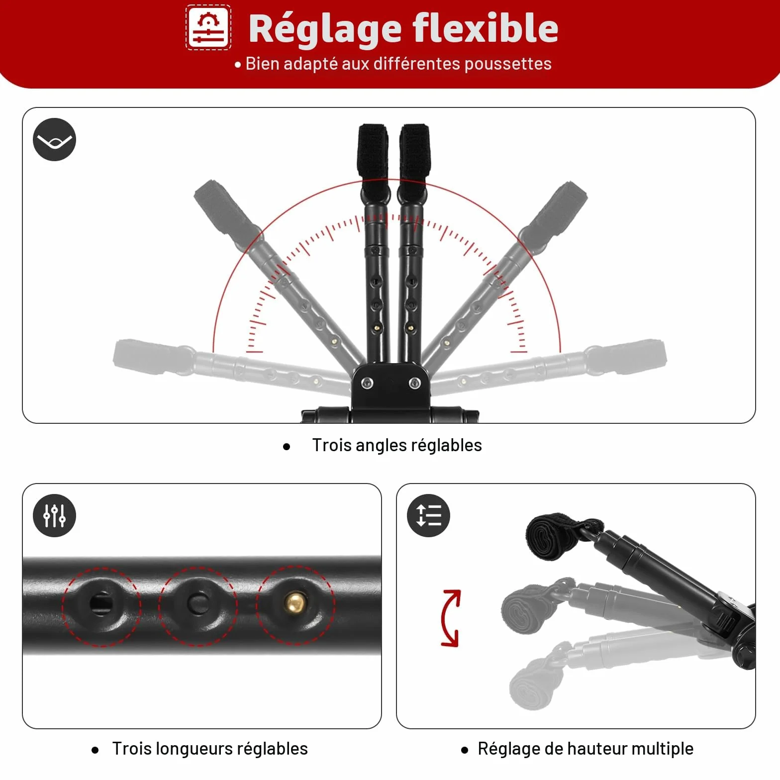 Planche Poussette Universelle avec Siège Amovible, Charge 25kg, Noir