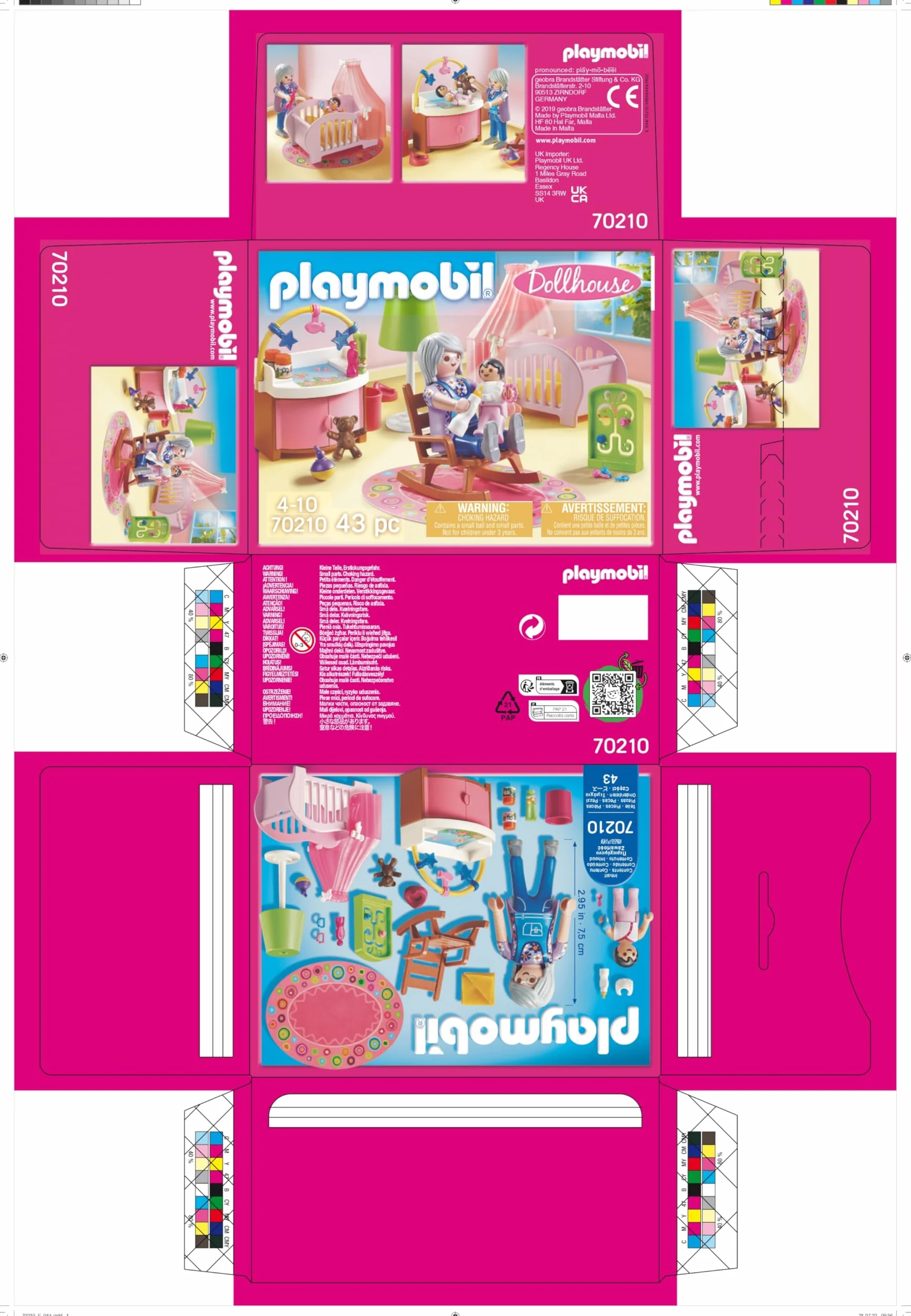Playmobil 70210 Chambre de bébé - Dollhouse avec Deux Personnages, lit bébé, Table à Langer, Lampe sur Pied, Fauteuil à Bascule - Dès 4 Ans
