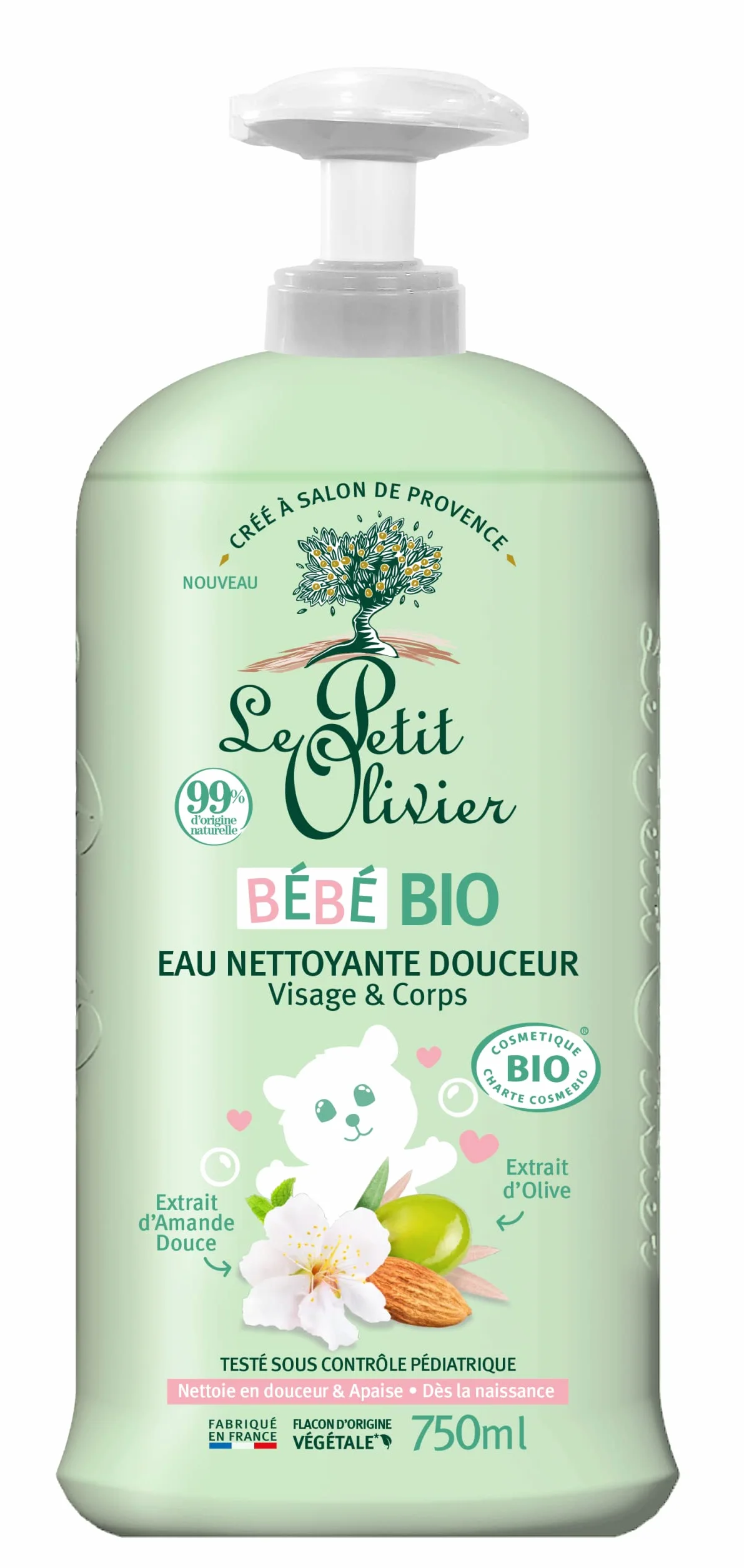 LE PETIT OLIVIER Eau Nettoyante Douceur Bébé BIO 750 ml Visage Corps 99% Origine Naturelle