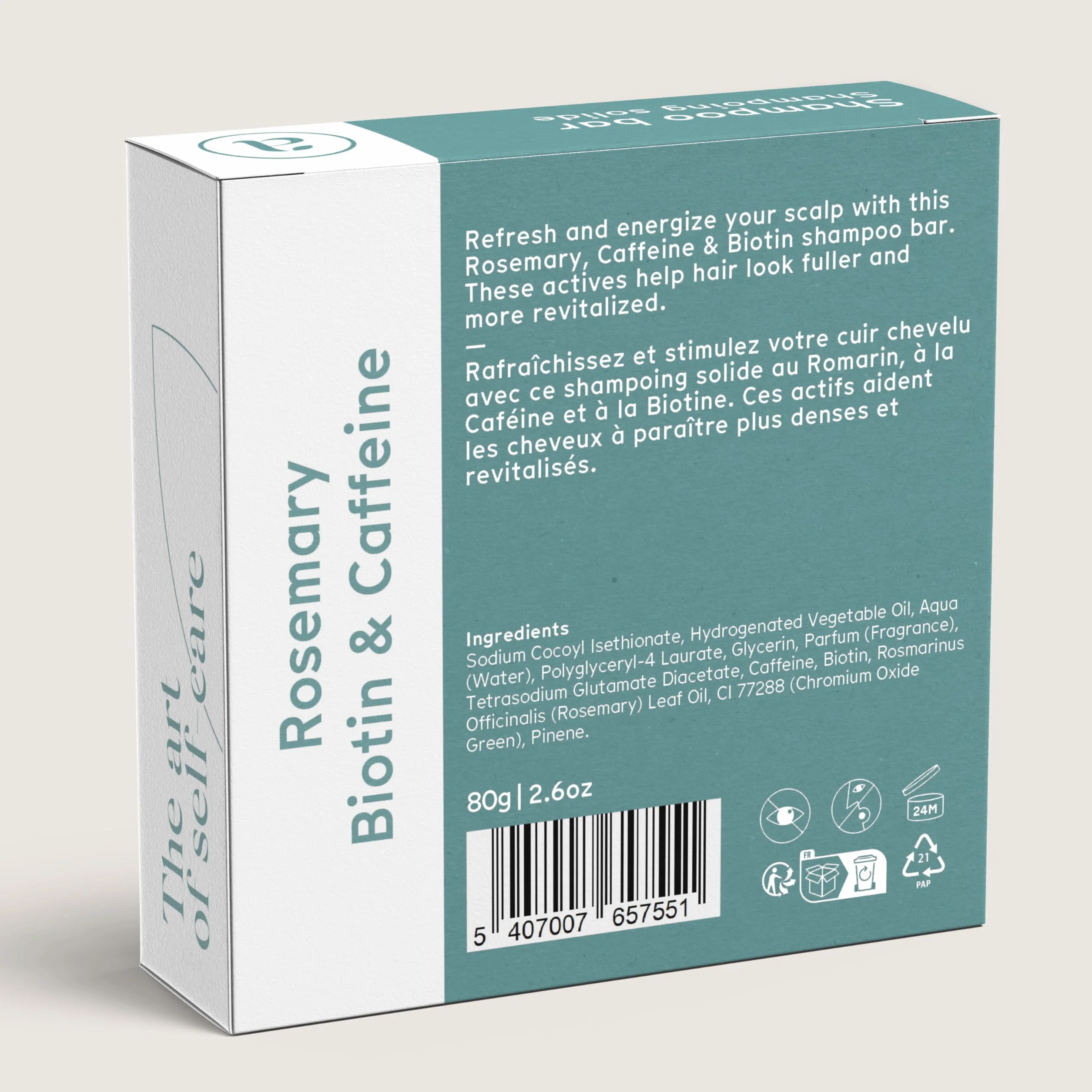 Shampoing Solide Romarin & Biotine, Shampoing Volume Cheveux Fins et Plats, Apporte Volume et Légèreté, Favorise la Croissance, Sans Paraben, Sans Silicone, Sans Sulfate, Vegan (80 g)