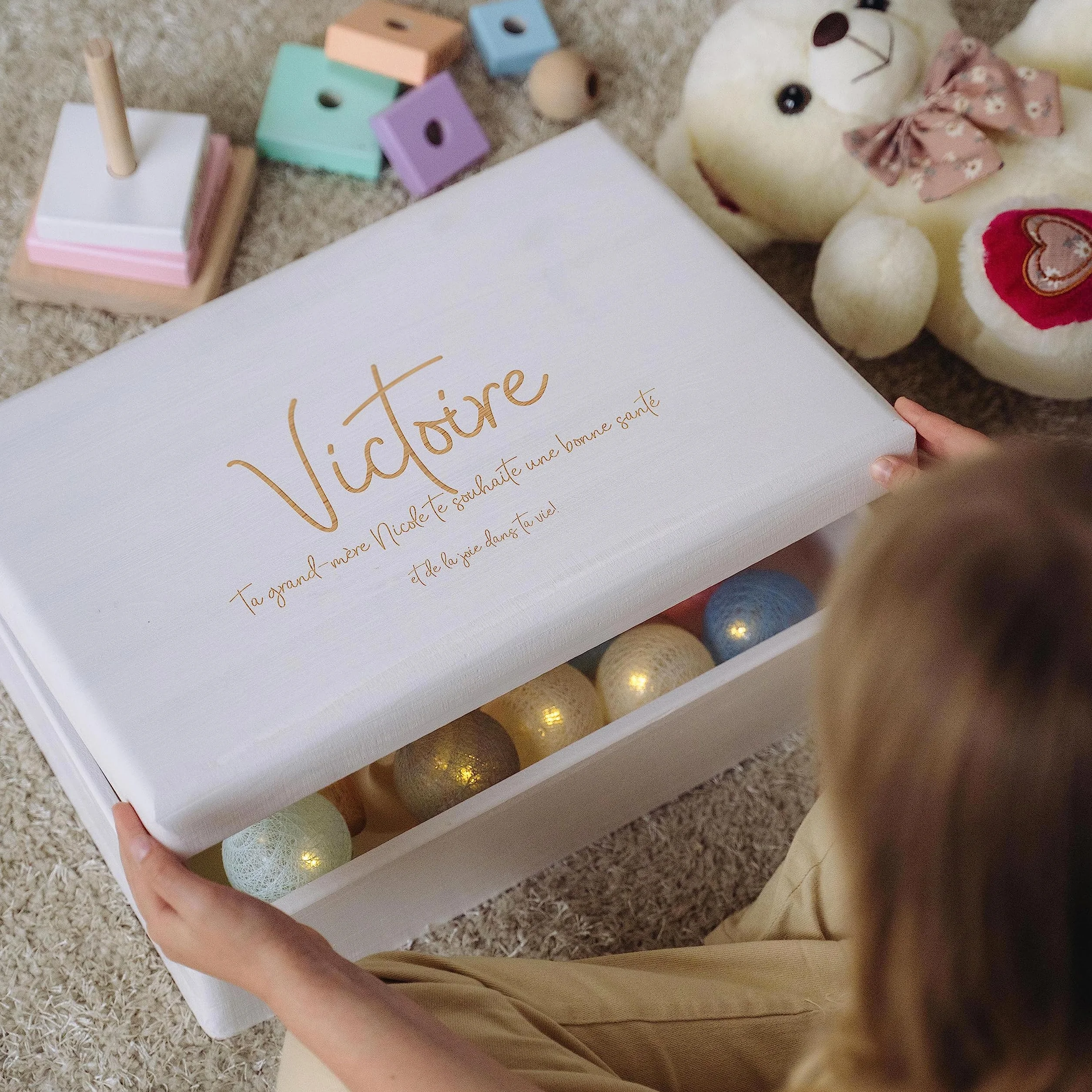 LAUBLUST Boîte à souvenirs bébé personnalisée avec gravure - Cadeau de naissance en bois naturel ou blanc FSC®