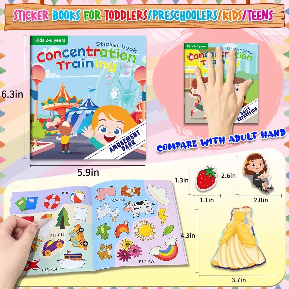Felly Lot de 20 Livres d'Autocollants Réutilisables pour Enfant Montessori 2-6 Ans Jouet Educatif