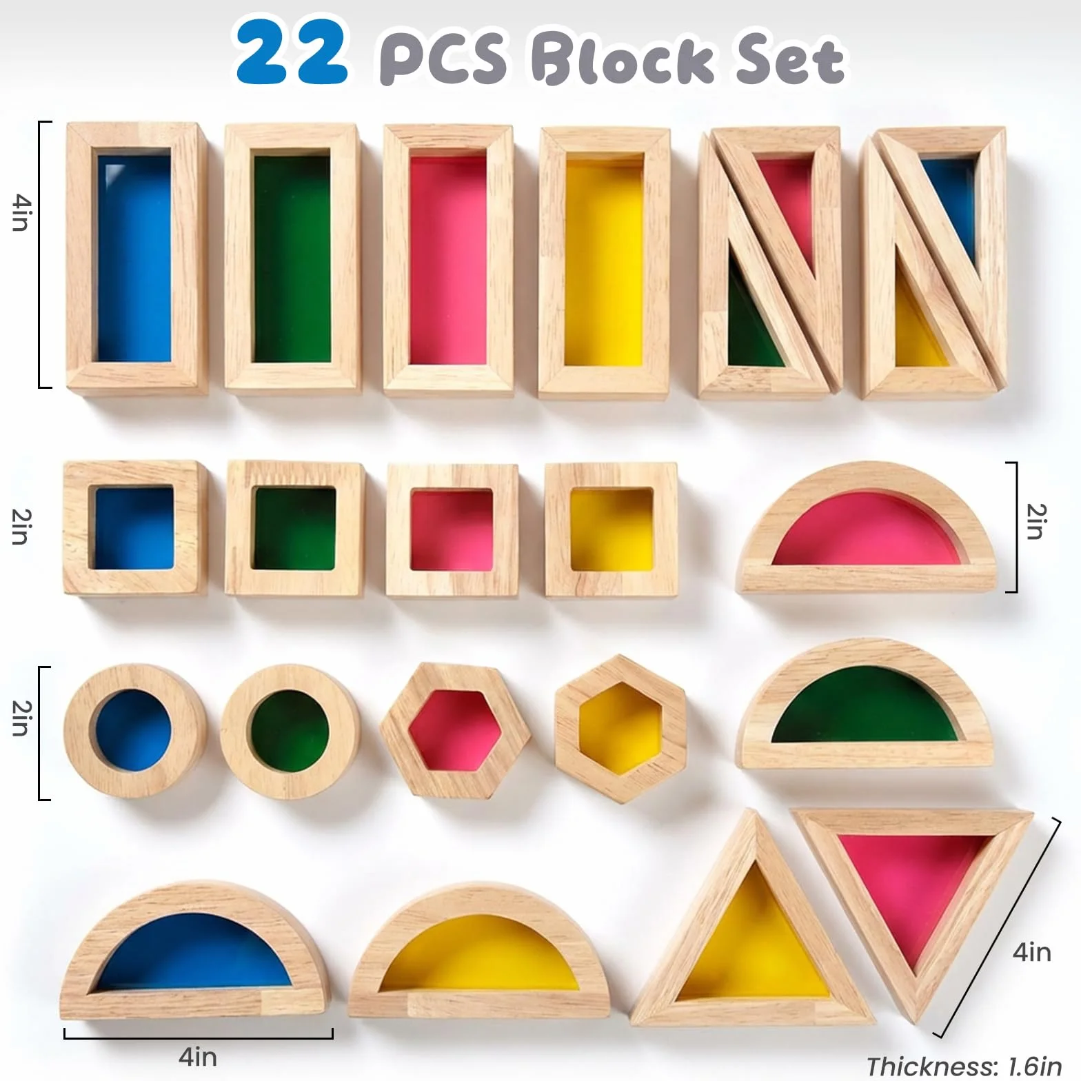 WOODENFEN 32 Pièces Blocs de Construction Arc en Ciel Acryliques Montessori Jouet pour Enfants en Bois