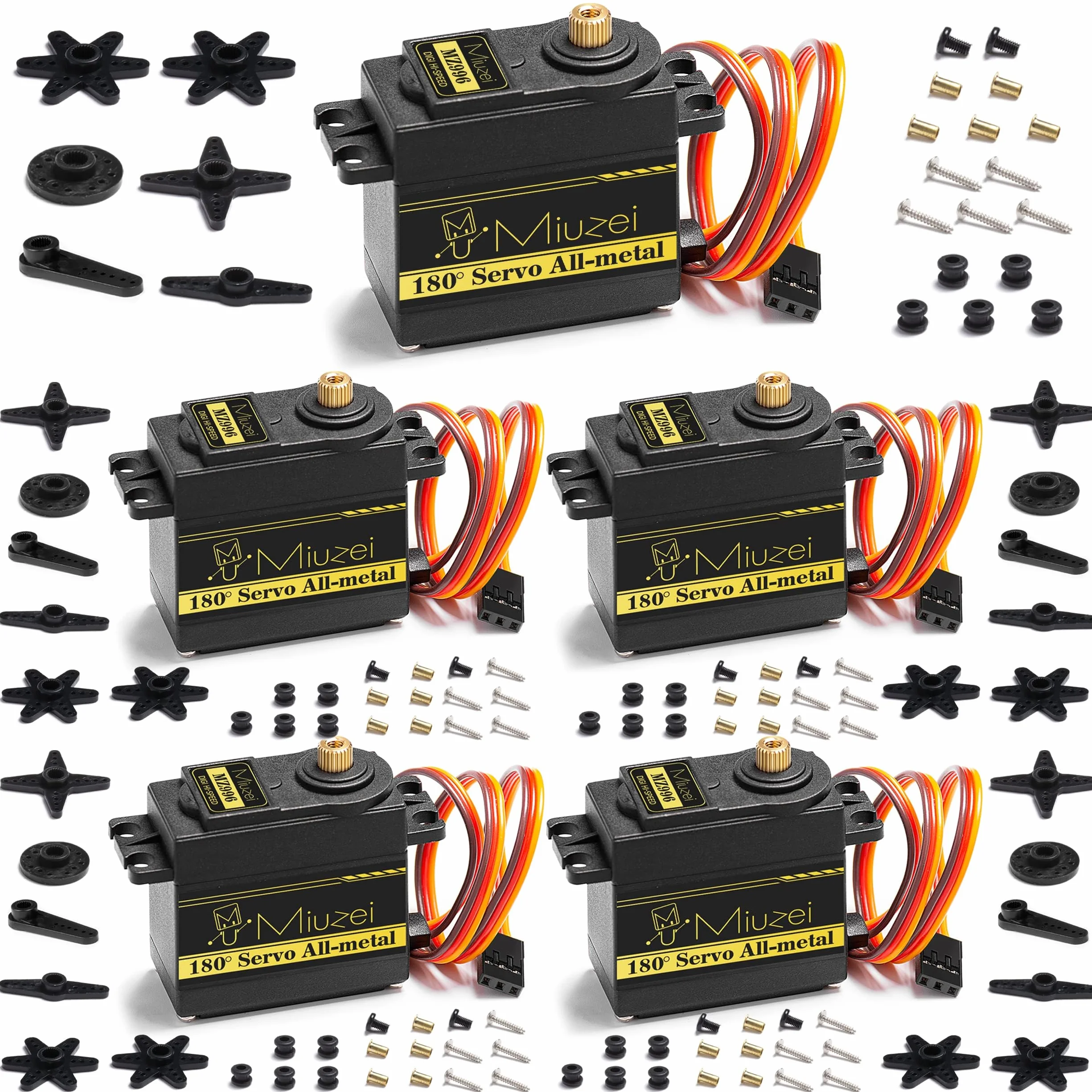 Miuzei Lot de 5 Servomoteurs Numériques 15 kg Transmission Métal Haute Vitesse Pour Voiture RC 1:8 1/10