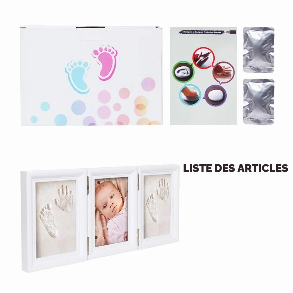 Kit de souvenir pour bébé Empreinte main ou pieds avec cadre en bois