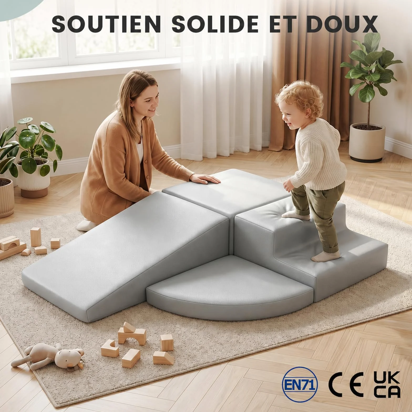 JungleDove Blocs Mousse Éducatifs Motricité Enfant 4 Module Cuir PU Structure d'escalade Antidérapante